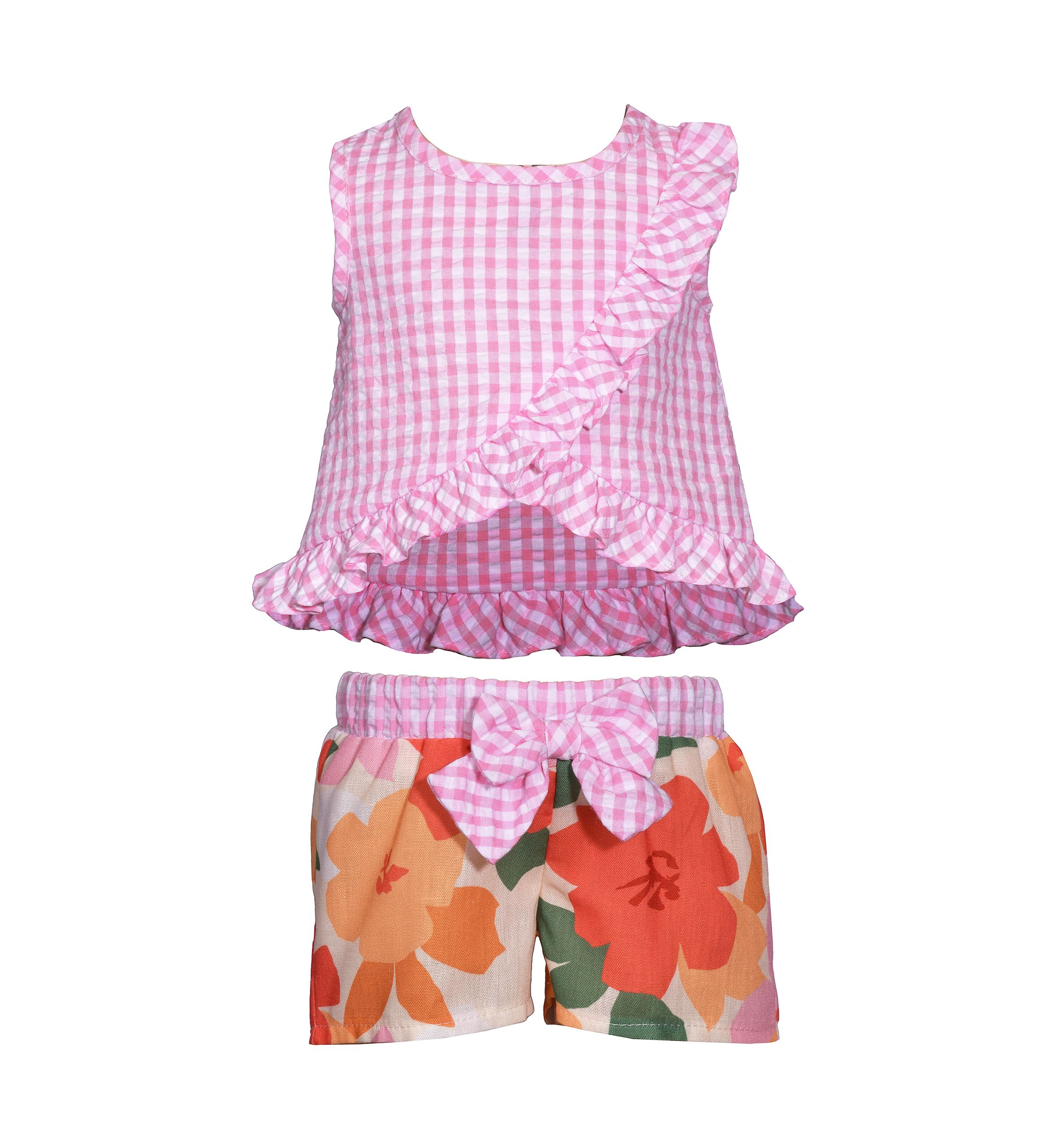 Baby Girls Seersucker Cross Ruffle Bodice Top and Shorts Set
