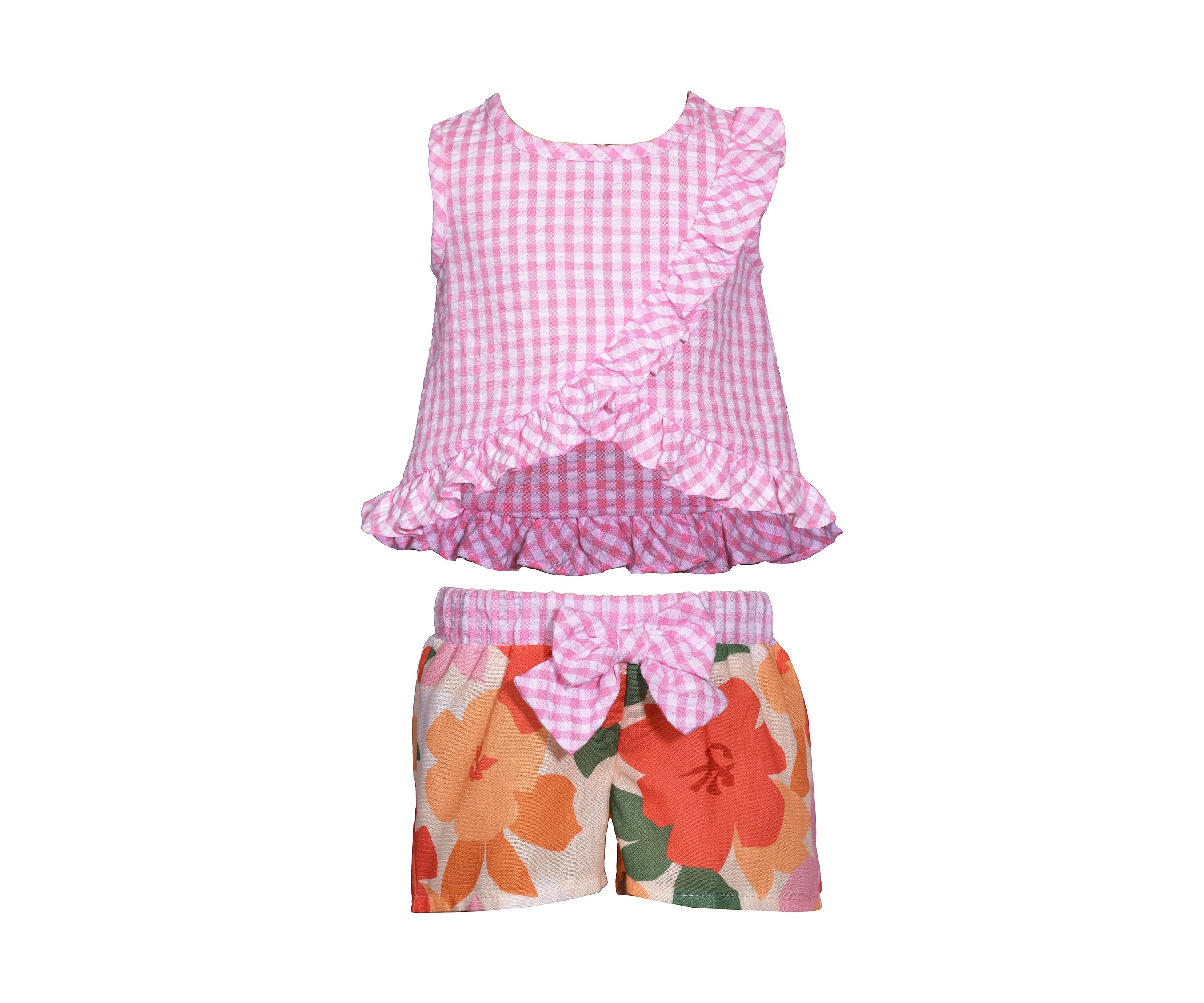 Baby Girls Seersucker Cross Ruffle Bodice Top and Shorts Set
