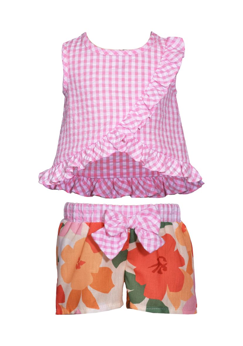 Baby Girls Seersucker Cross Ruffle Bodice Top and Shorts Set