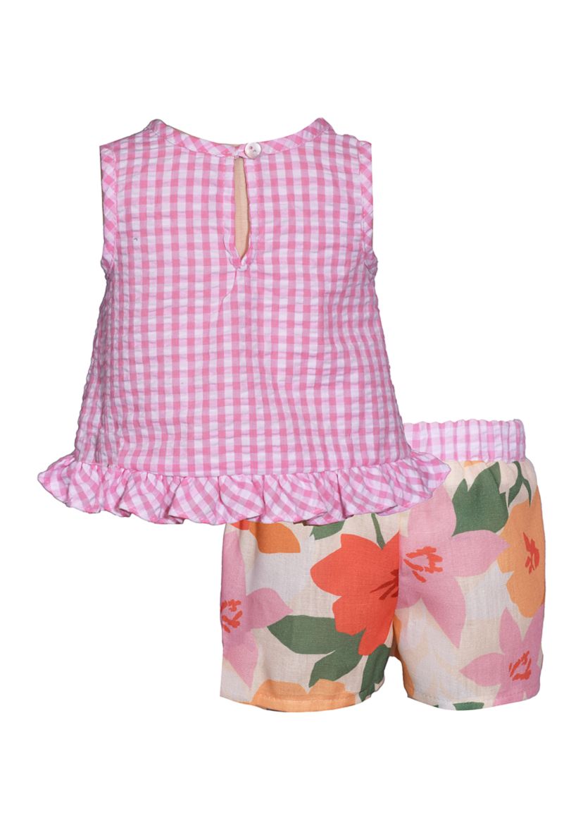 Baby Girls Seersucker Cross Ruffle Bodice Top and Shorts Set