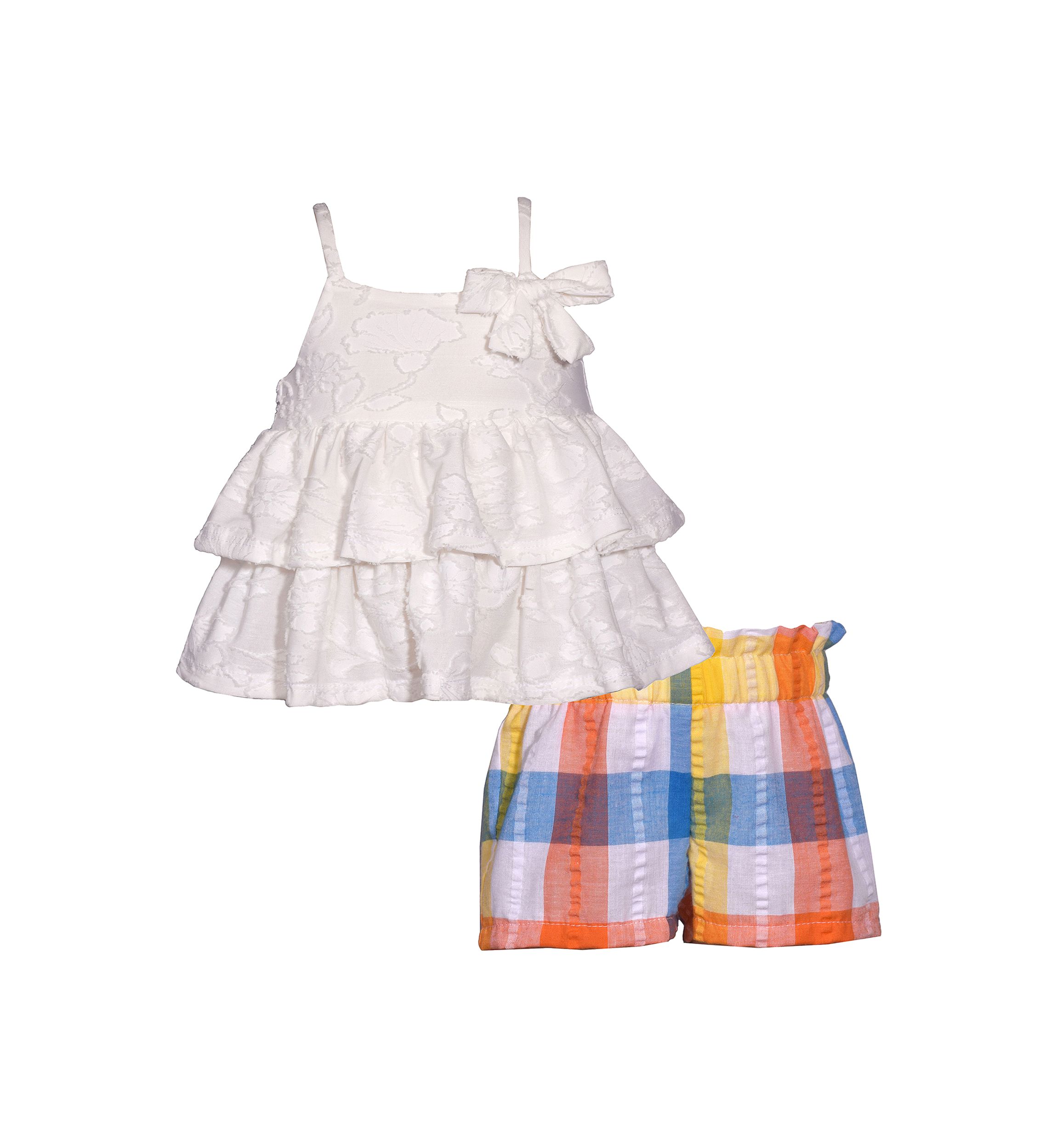 Baby Girls Sleeveless Ruffled Top and Printed Shorts Set