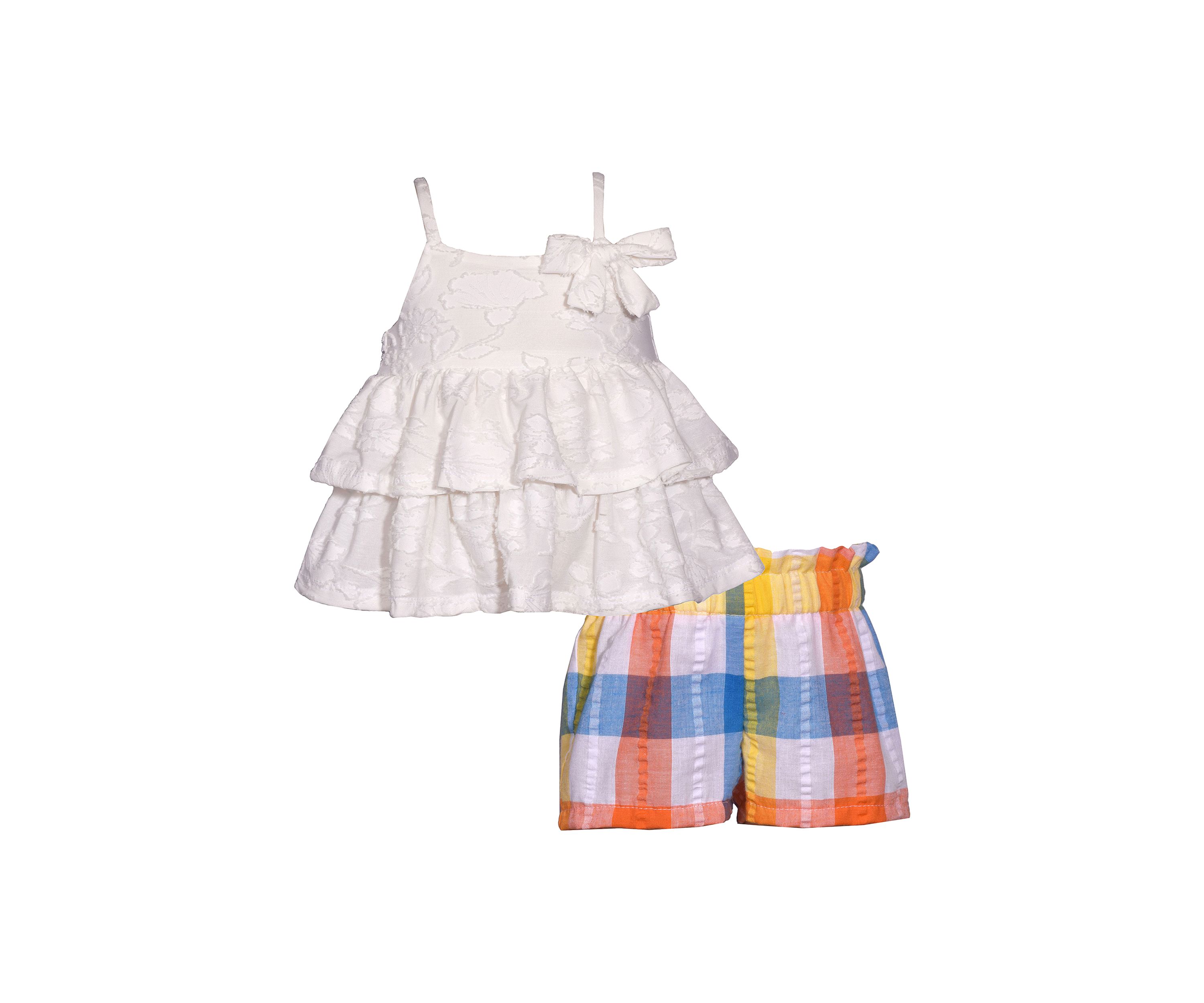 Baby Girls Sleeveless Ruffled Top and Printed Shorts Set