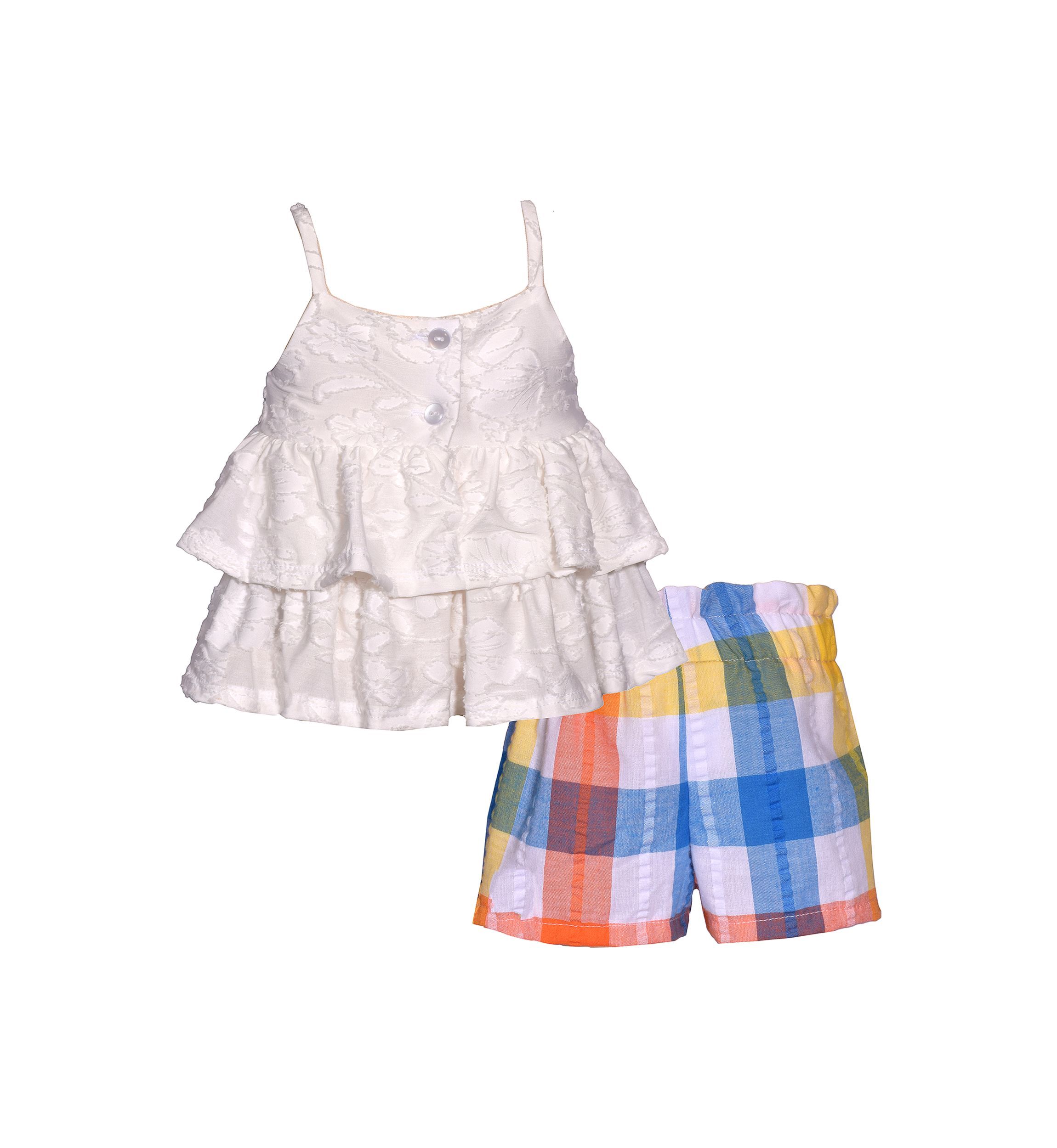 Baby Girls Sleeveless Ruffled Top and Printed Shorts Set