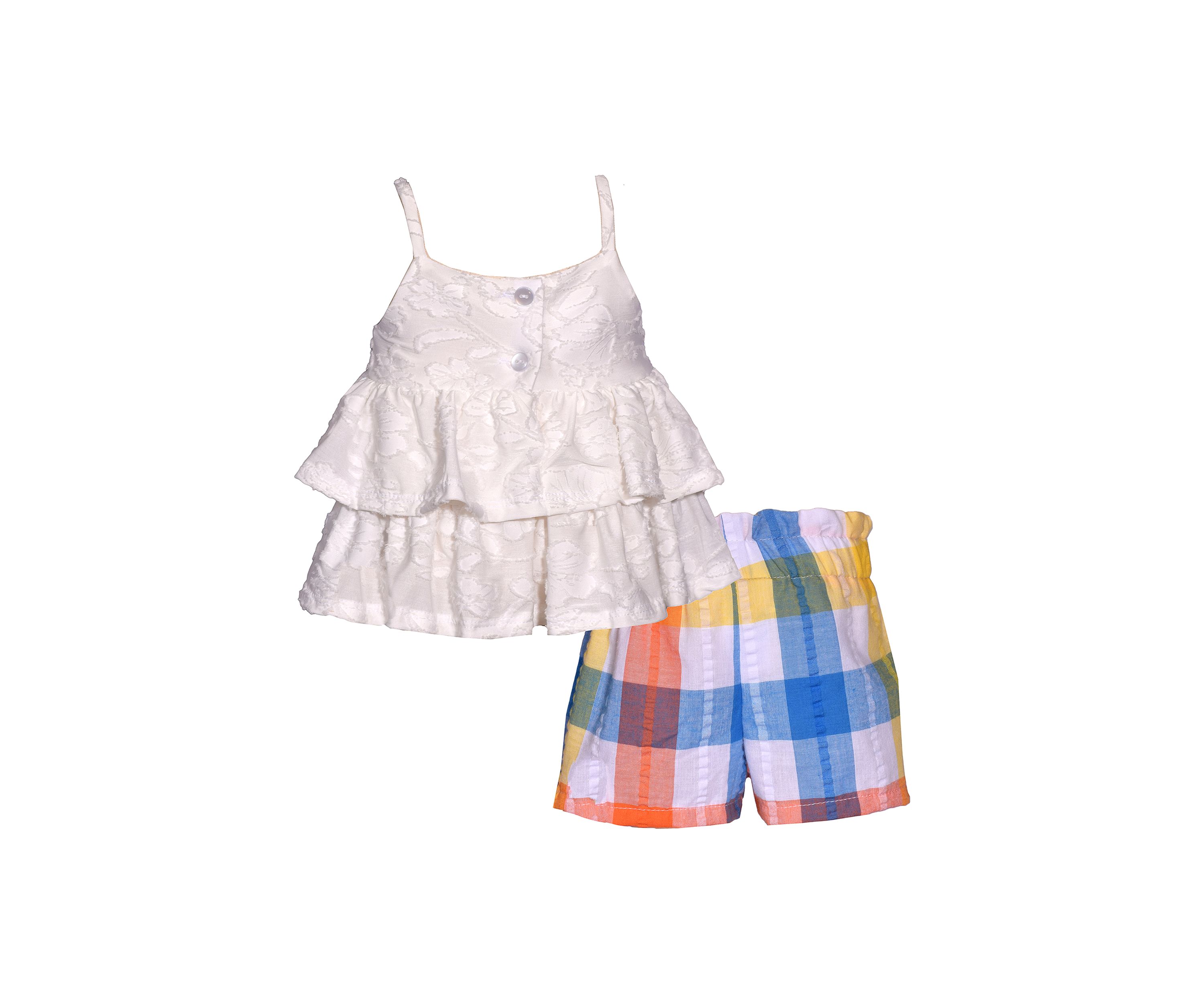 Baby Girls Sleeveless Ruffled Top and Printed Shorts Set