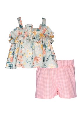 Bonnie Jean Baby Girls Floral Printed Ruffle Top and Shorts Set