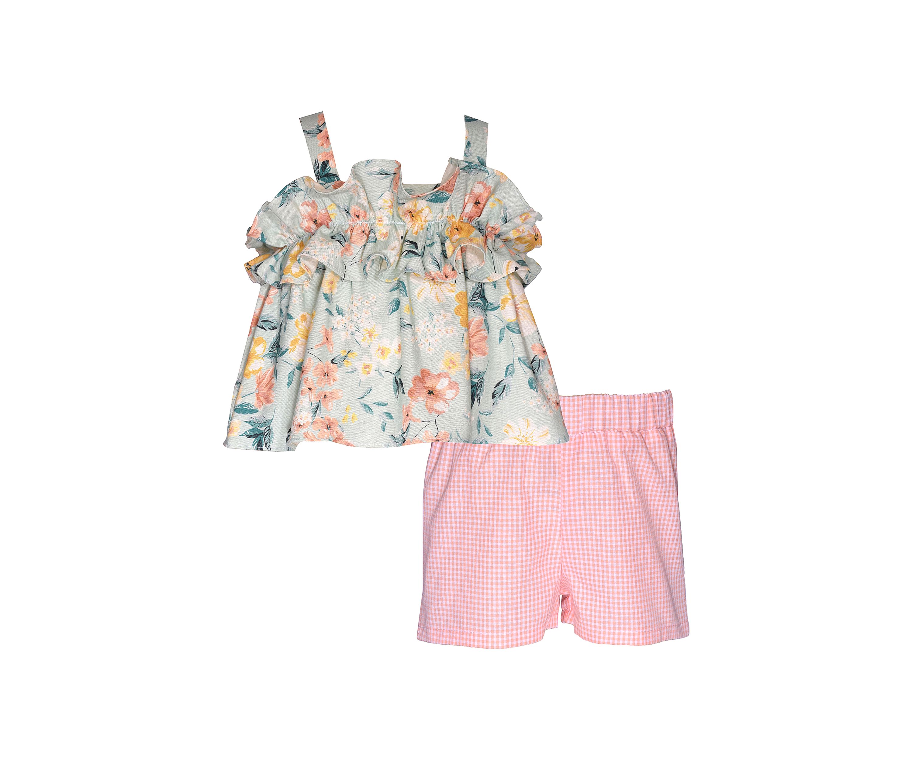 Baby Girls Floral Printed Ruffle Top and Shorts Set