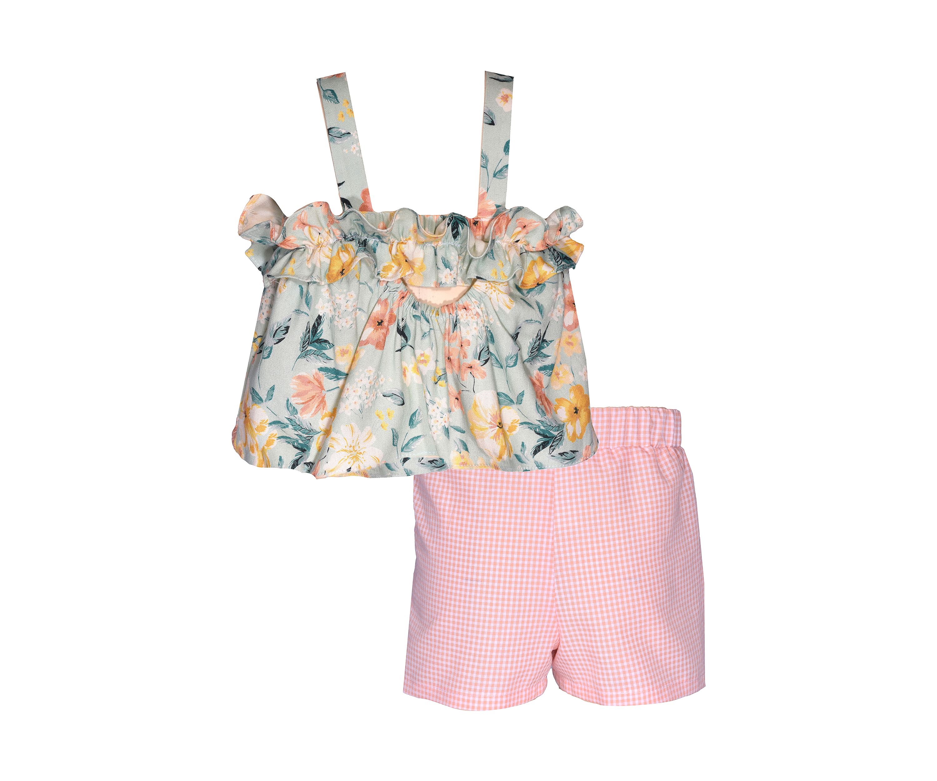 Baby Girls Floral Printed Ruffle Top and Shorts Set