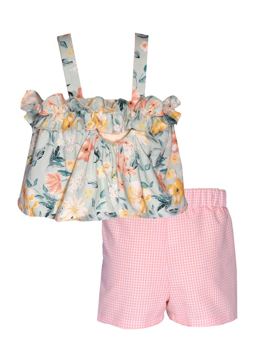 Baby Girls Floral Printed Ruffle Top and Shorts Set
