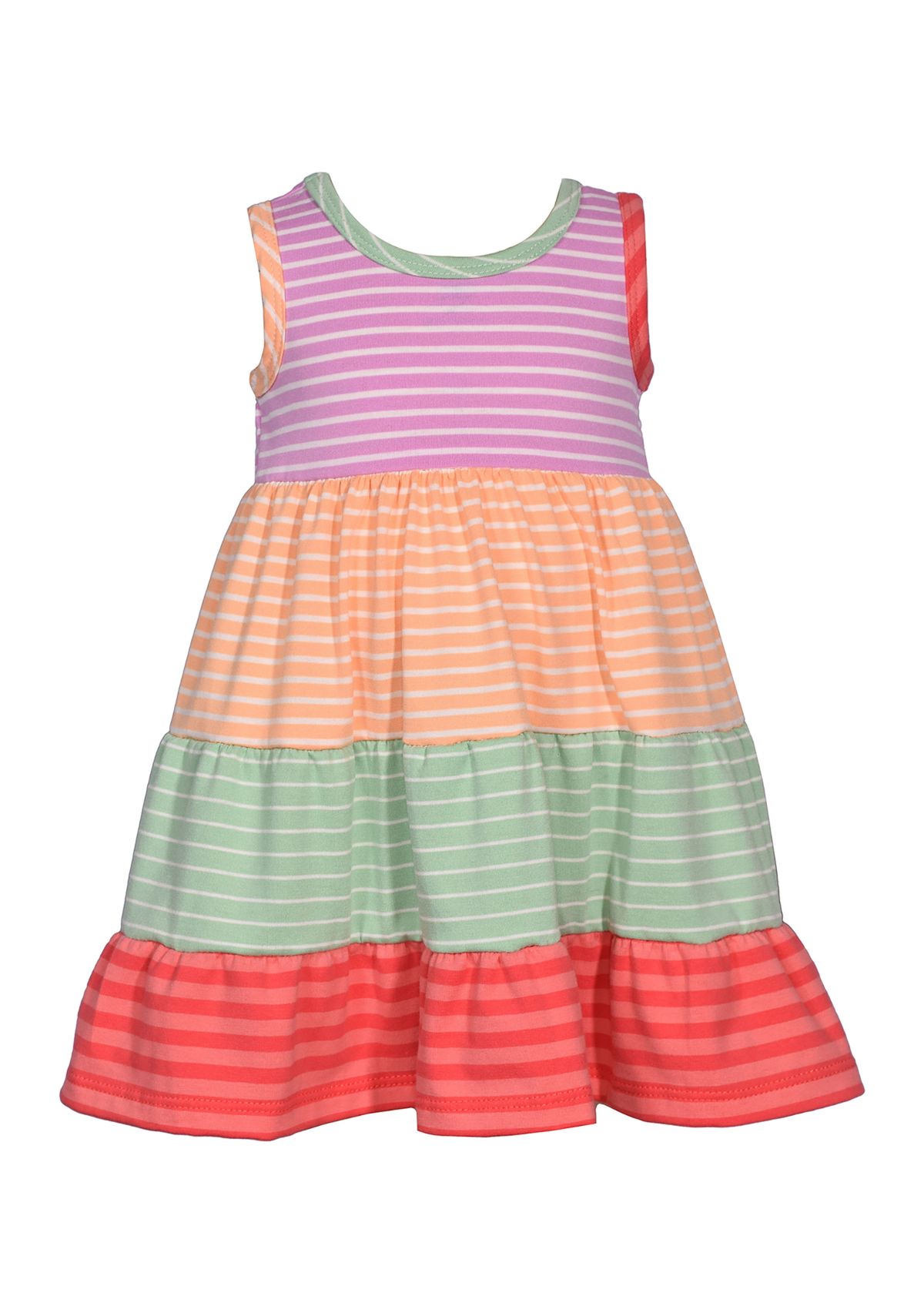 Baby Girls Sleeveless Stripe Color Blocked Tiered Dress
