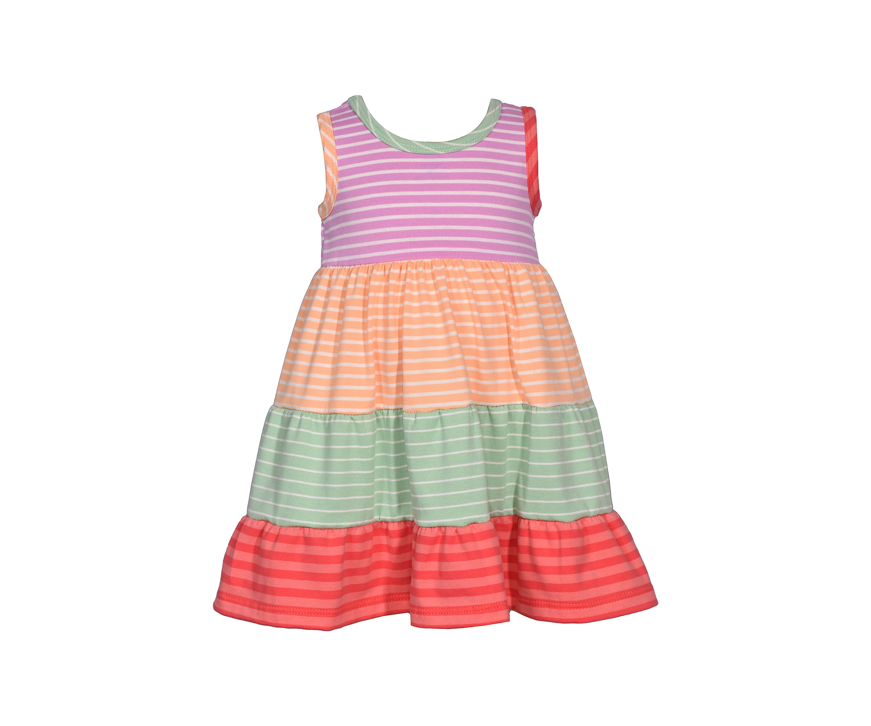 Baby Girls Sleeveless Stripe Color Blocked Tiered Dress