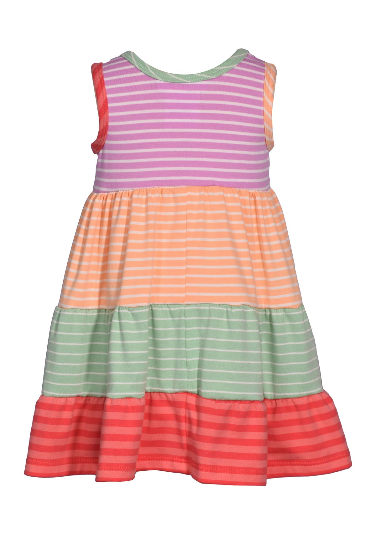 Baby Girls Sleeveless Stripe Color Blocked Tiered Dress