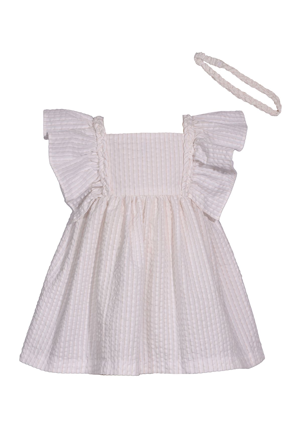 Baby Girls Flutter Sleeve Seersucker Dress with Headband