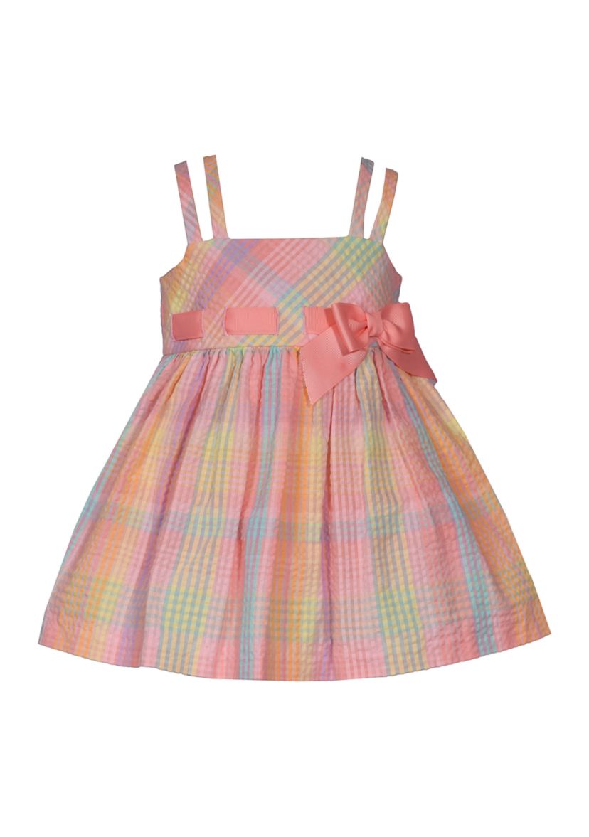 Baby Girls Double Strap Plaid Seersucker Bow Dress