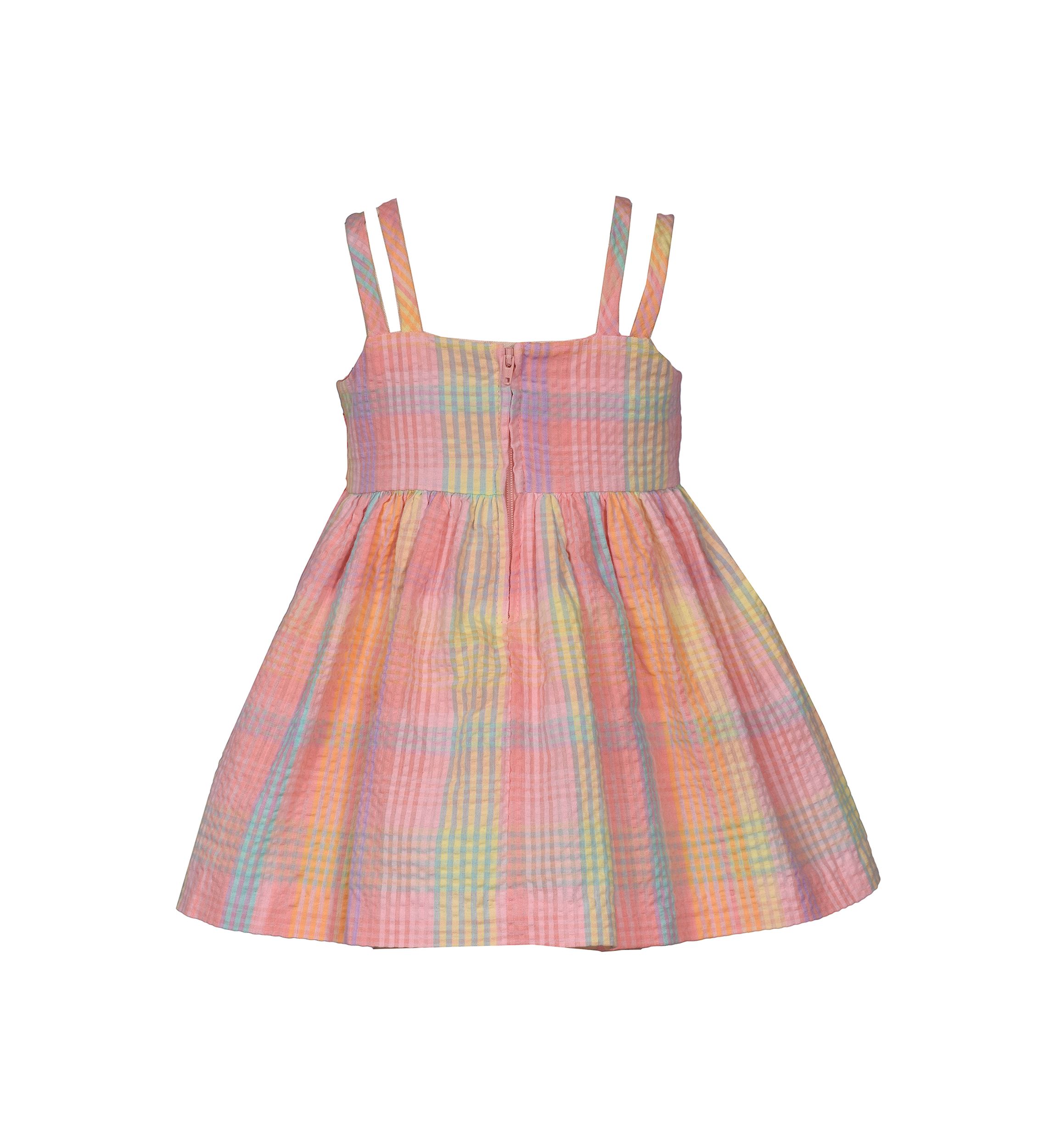 Baby Girls Double Strap Plaid Seersucker Bow Dress