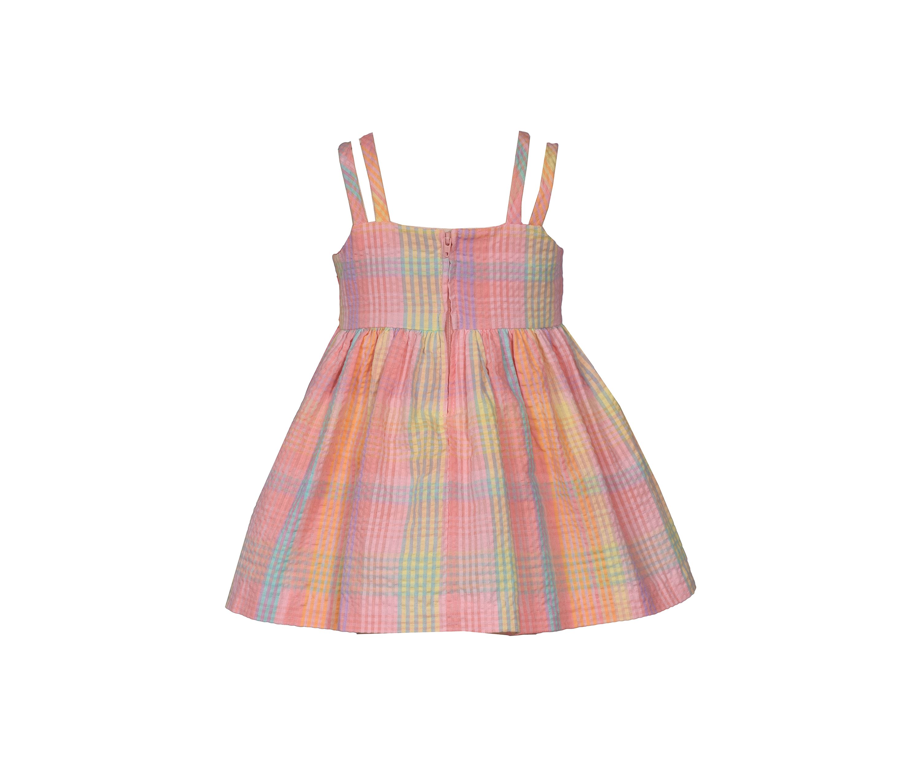 Baby Girls Double Strap Plaid Seersucker Bow Dress