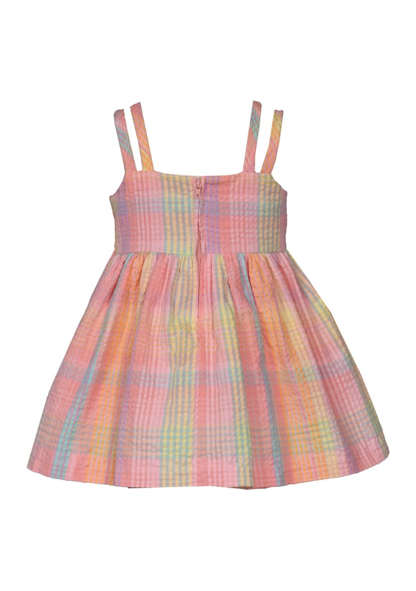 Baby Girls Double Strap Plaid Seersucker Bow Dress