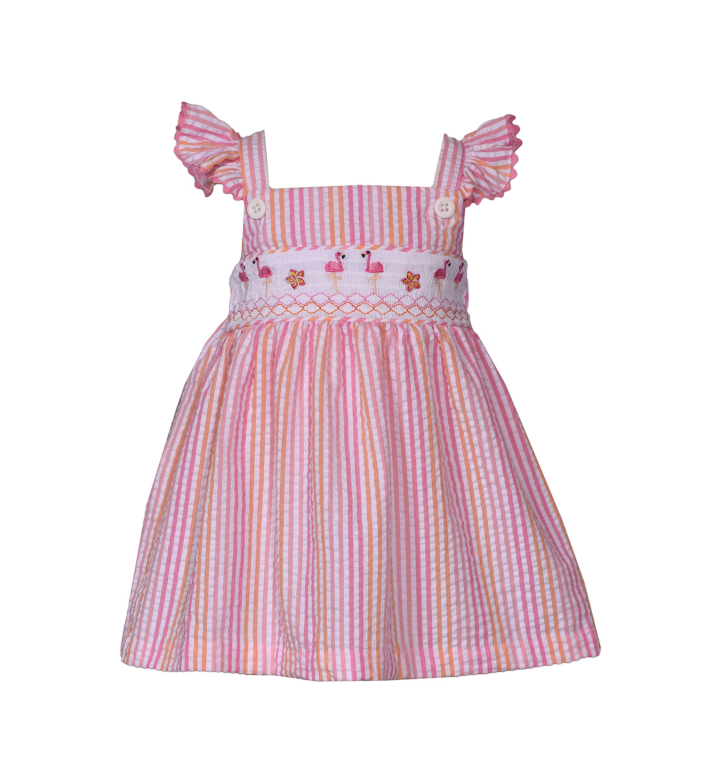 Baby Girls Flamingo Embroidered Stripe Dress