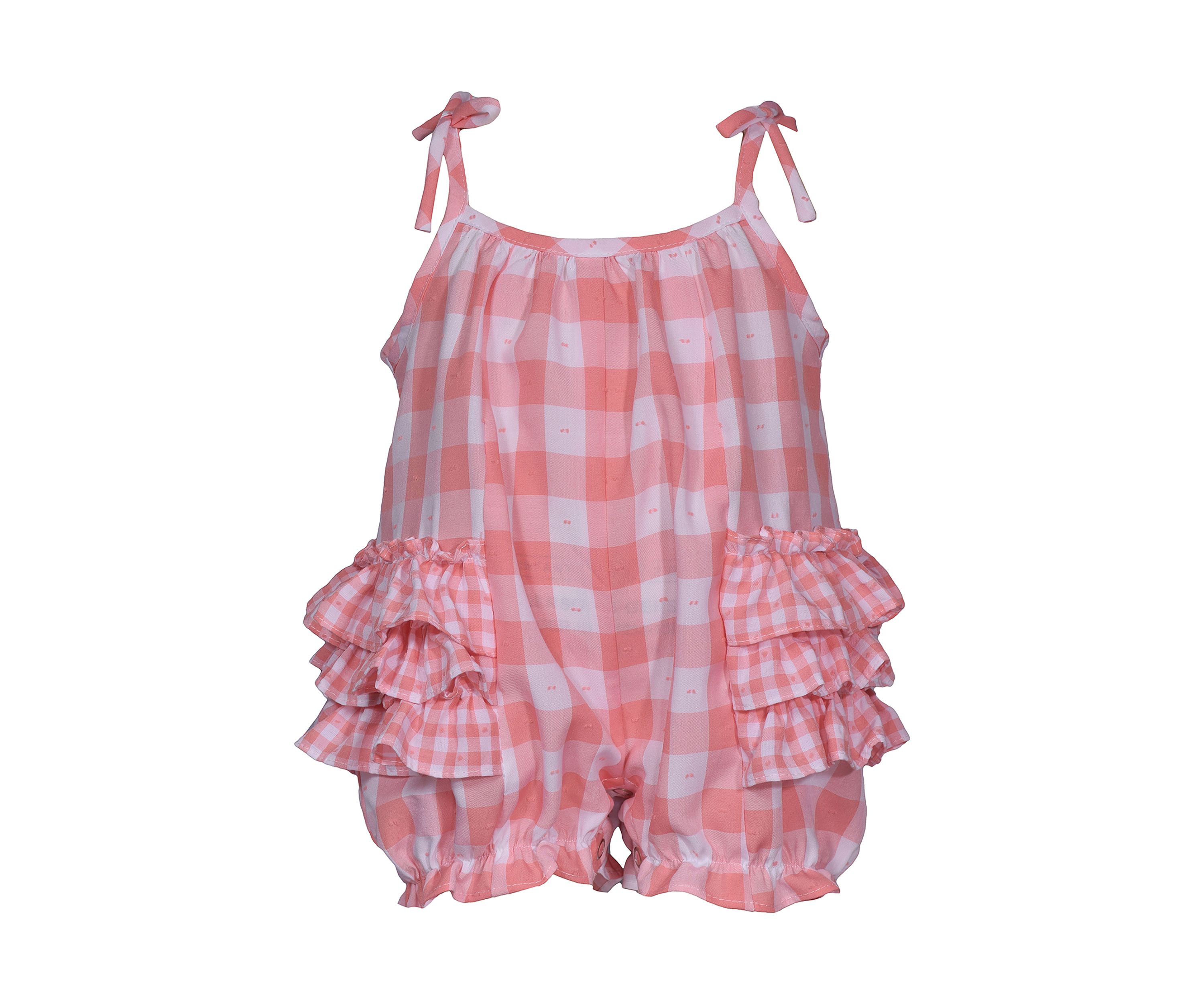 Baby Girls Check Printed Bubble Romper