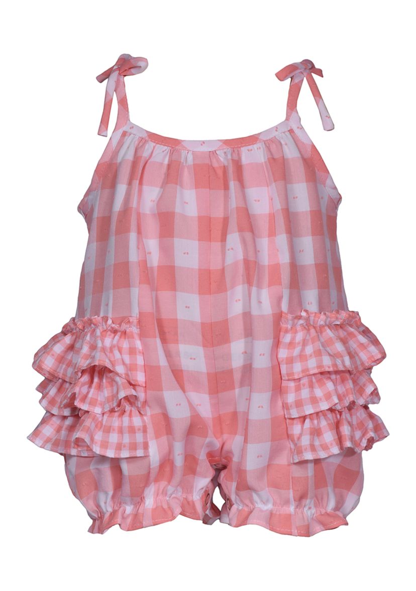 Baby Girls Check Printed Bubble Romper