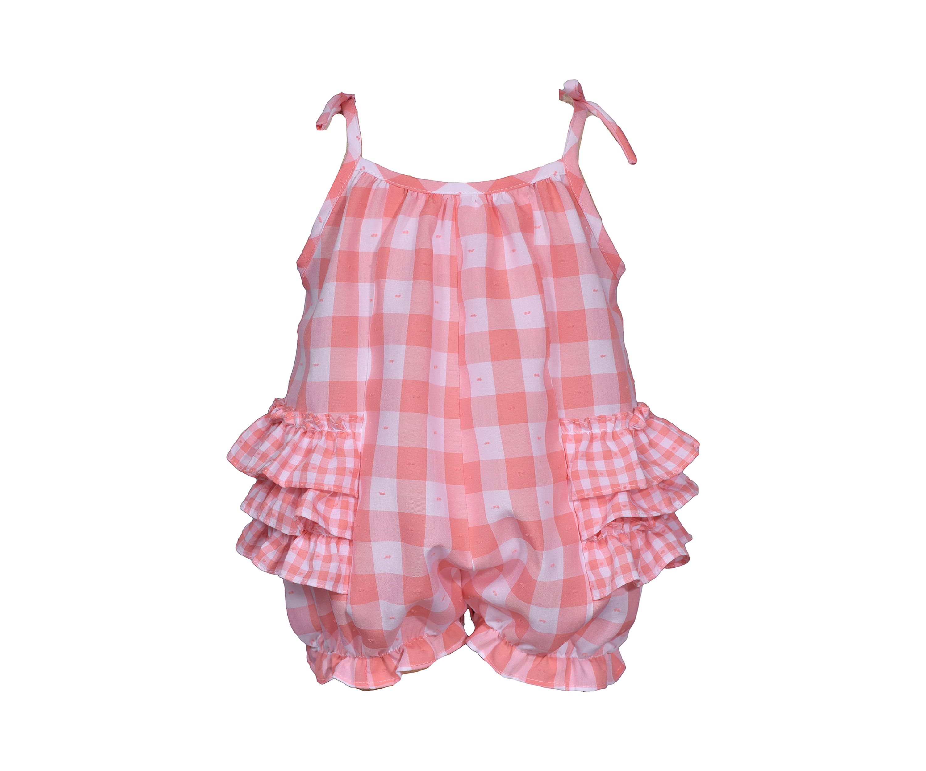 Baby Girls Check Printed Bubble Romper