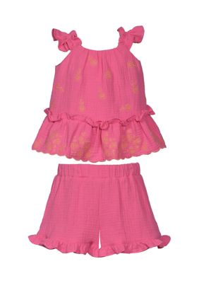Bonnie Jean Baby Girls Two Piece Gauze Set, Pink, 3 - 6 Months