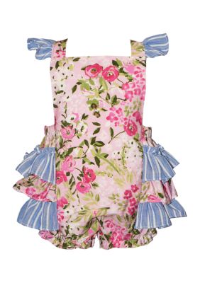 Bonnie Jean Baby Girls Flutter Sleeve Mixed Media Bubble Romper, Pink, 12 Months