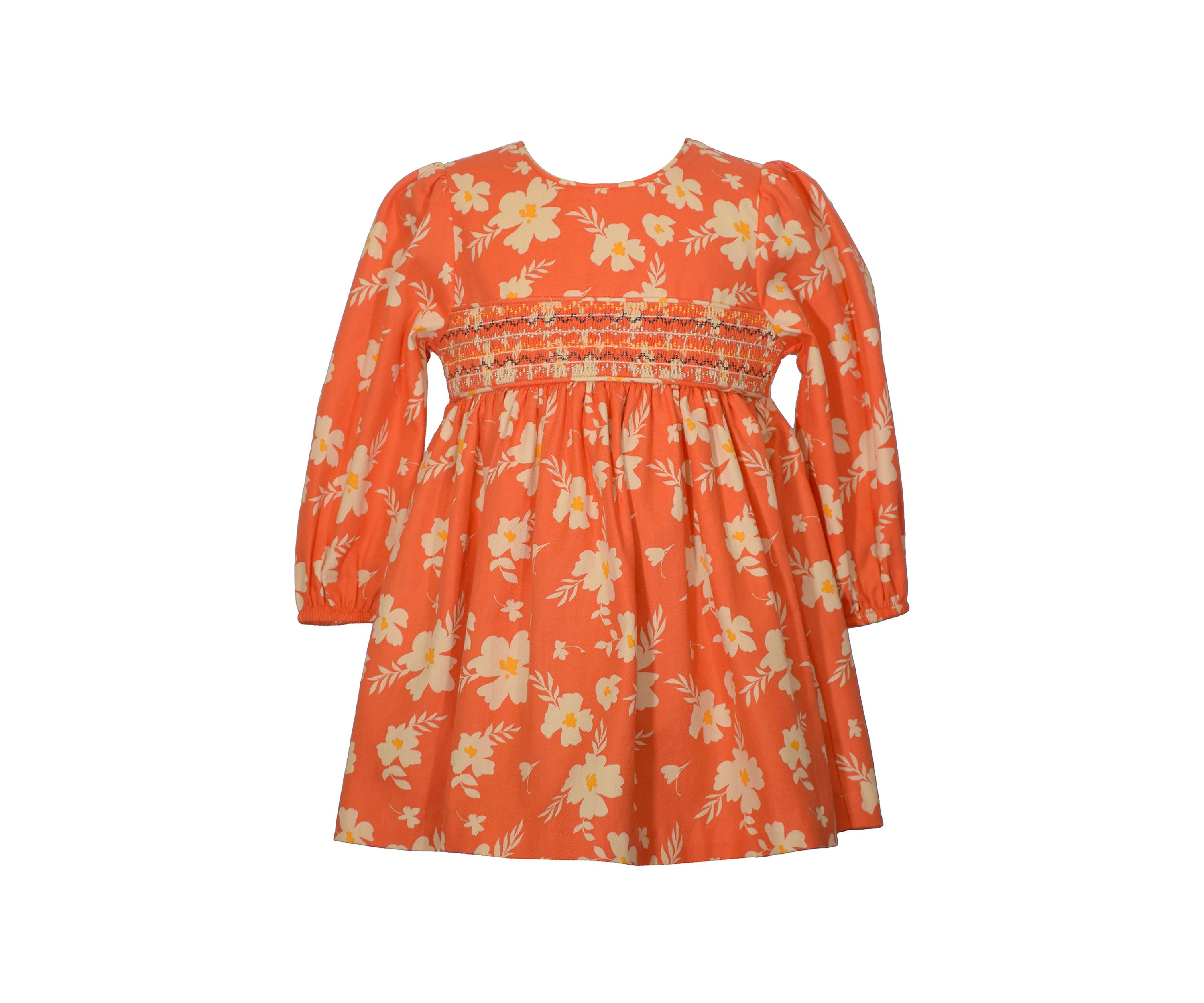 Toddler Girls Long Sleeve Floral Smocked Dress