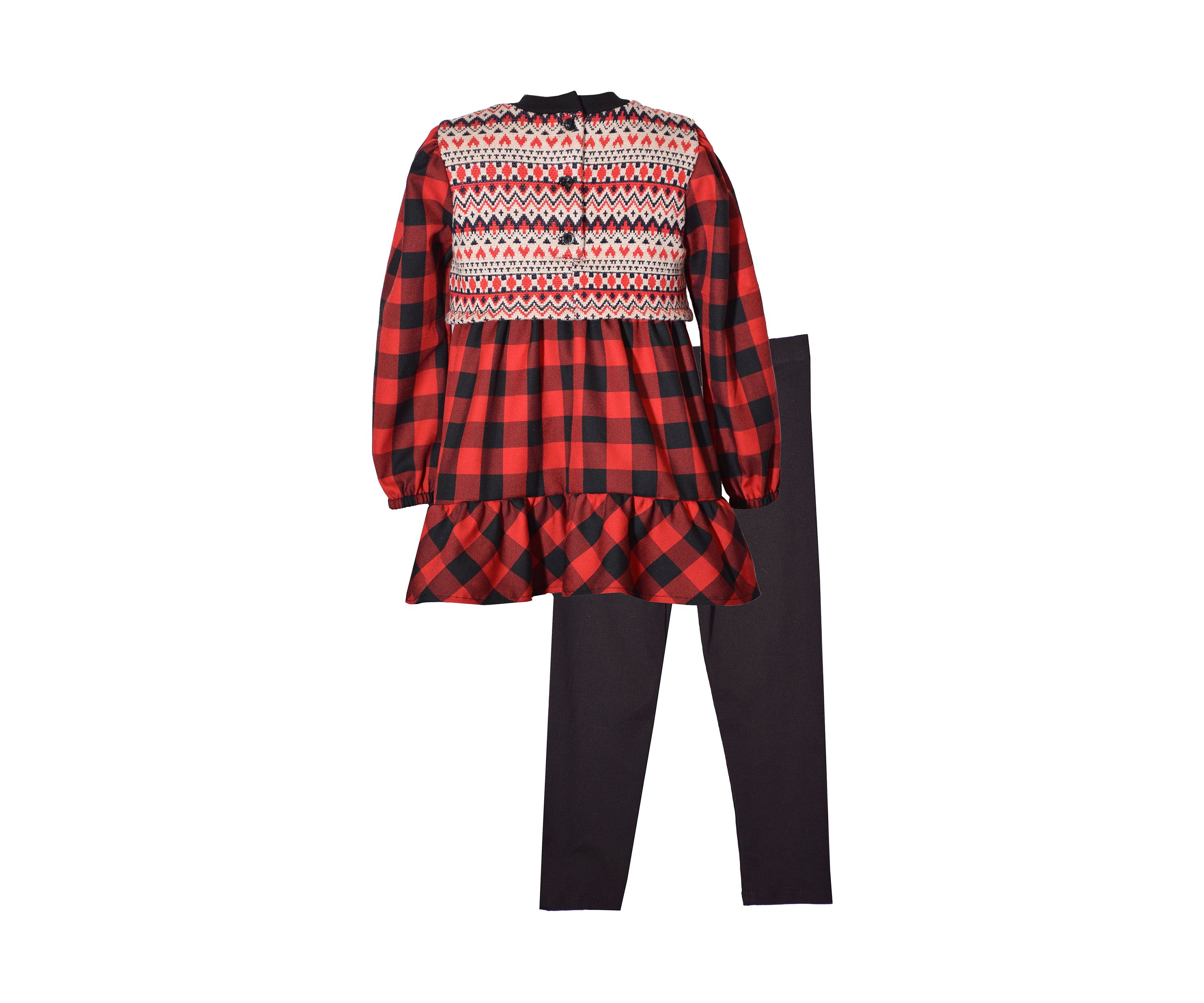 Toddler Girls Long Sleeve Buffalo Check Top and Ribbed Leggings Set