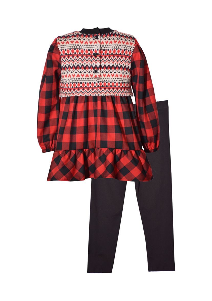 Toddler Girls Long Sleeve Buffalo Check Top and Ribbed Leggings Set