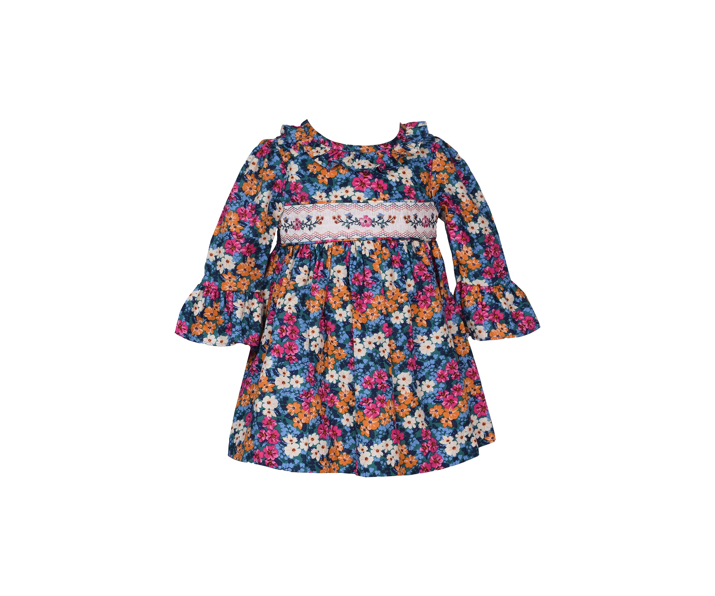 Toddler Girls Floral Printed Smocked Dress