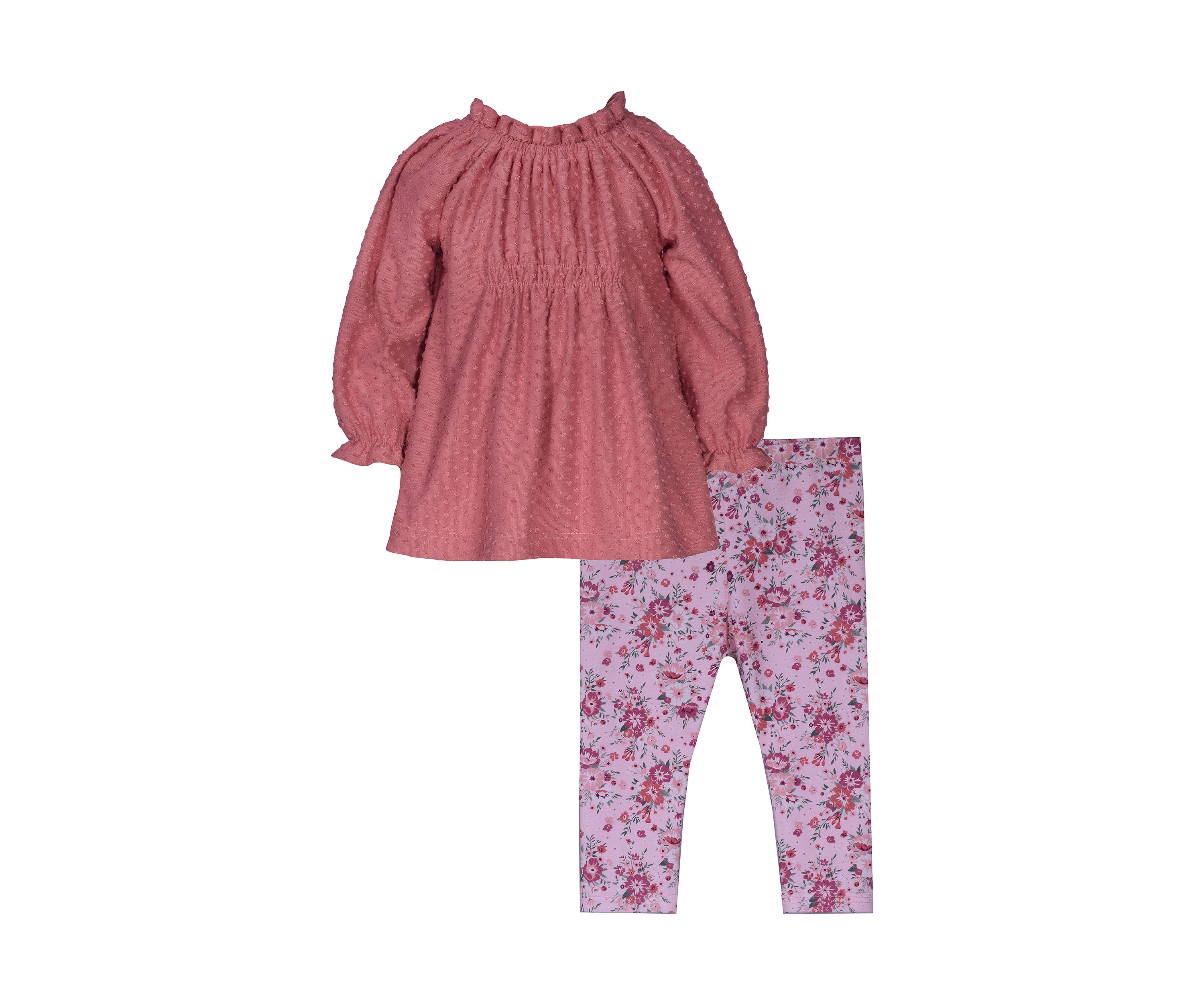 Toddler Girls Clip Dot Top and Printed Leggings Set