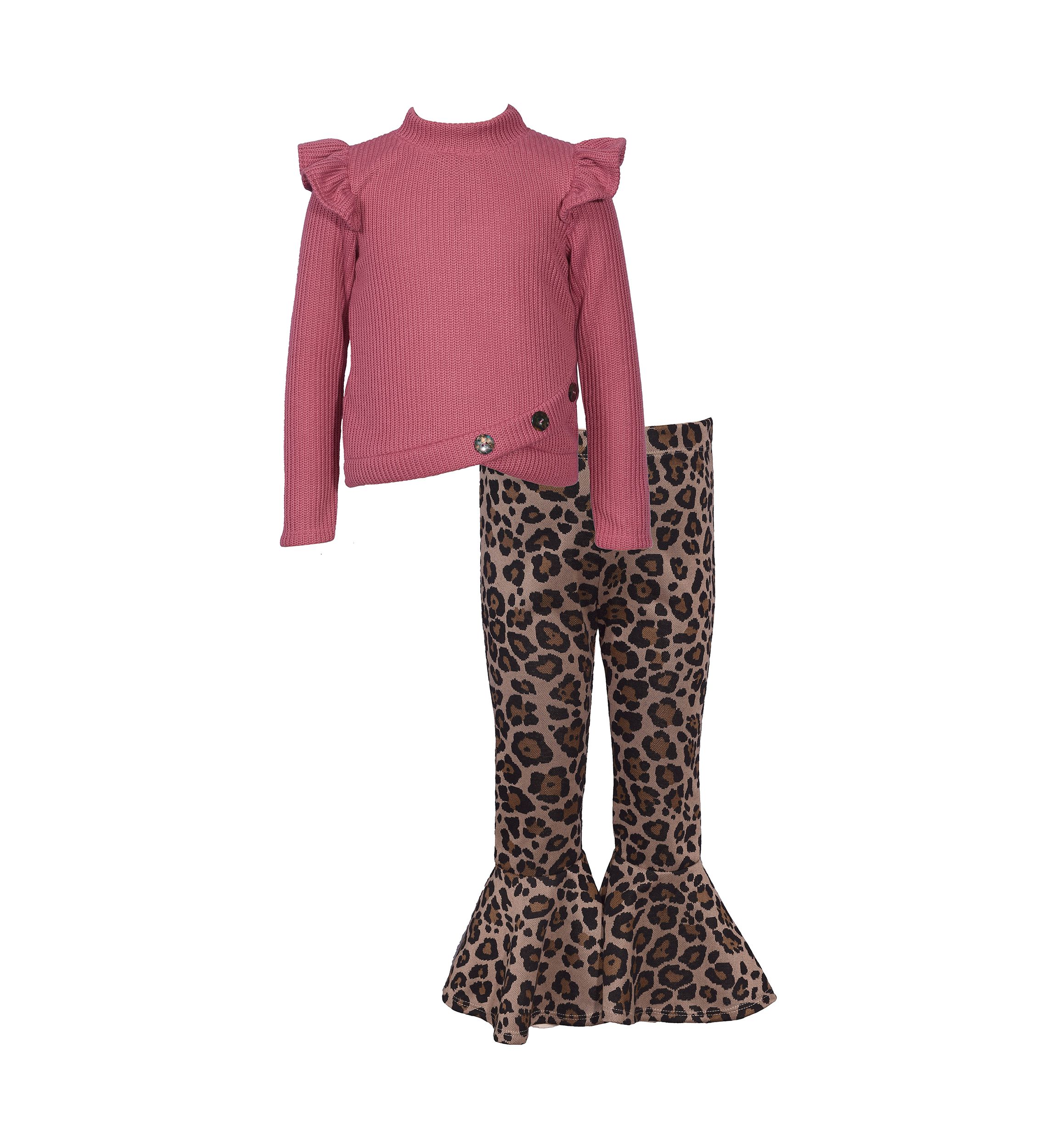 Toddler Girls Mock Neck Top and Printed Flare Leggings