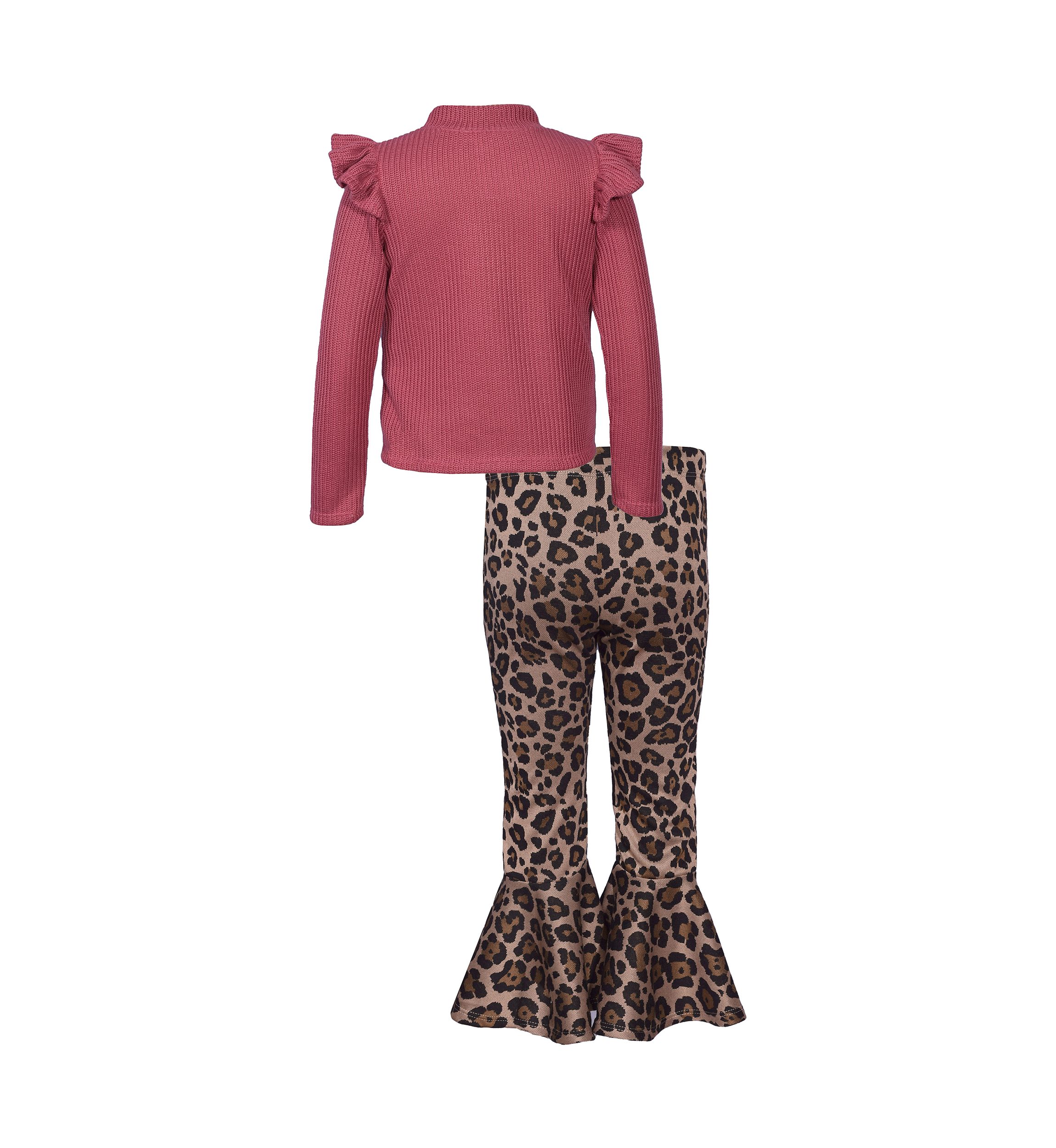 Toddler Girls Mock Neck Top and Printed Flare Leggings