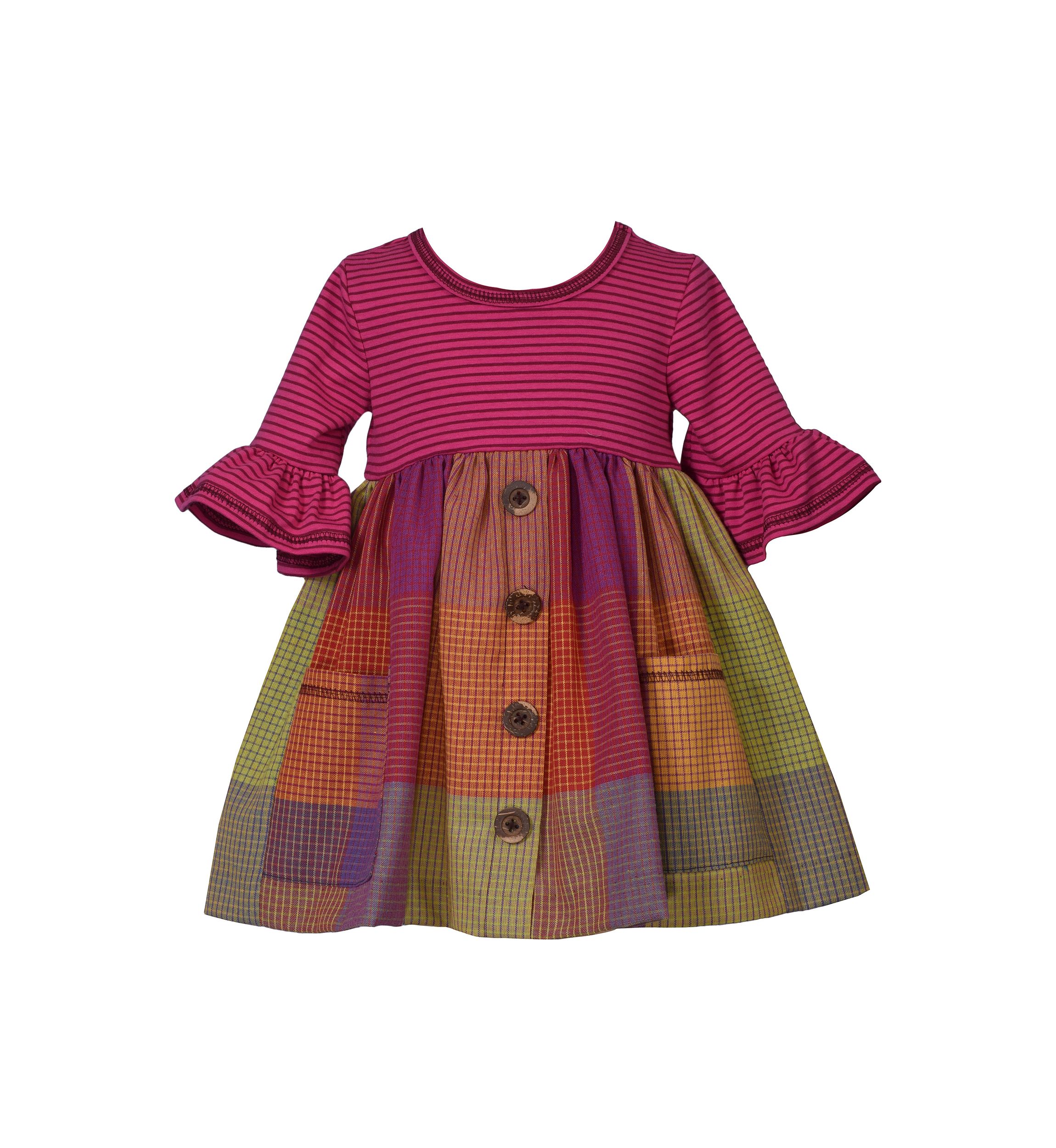 Toddler Girls 3/4 Sleeve Multi Plaid Dress