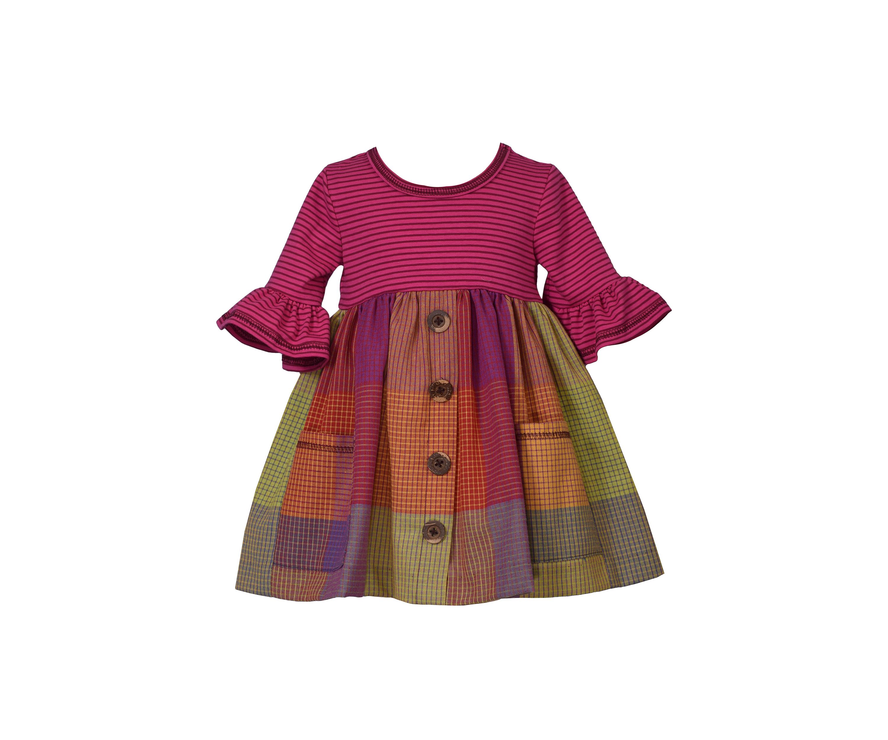 Toddler Girls 3/4 Sleeve Multi Plaid Dress