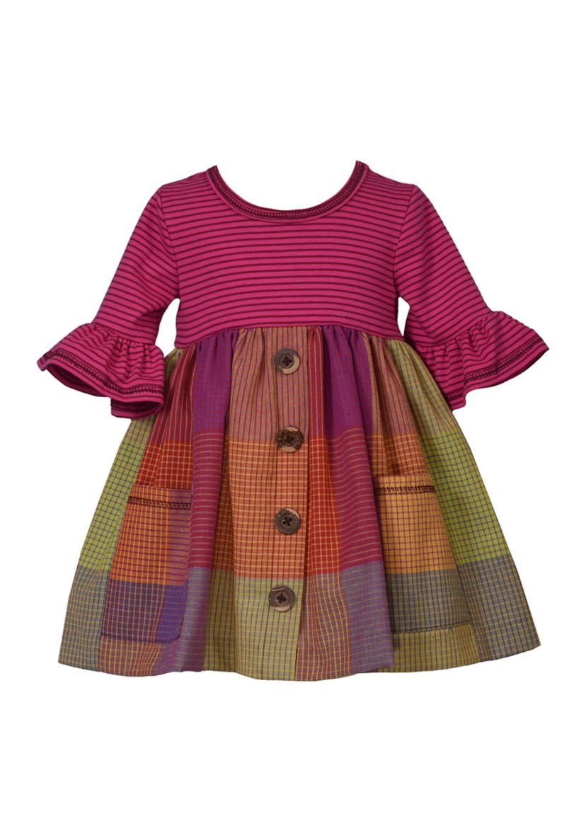 Toddler Girls 3/4 Sleeve Multi Plaid Dress