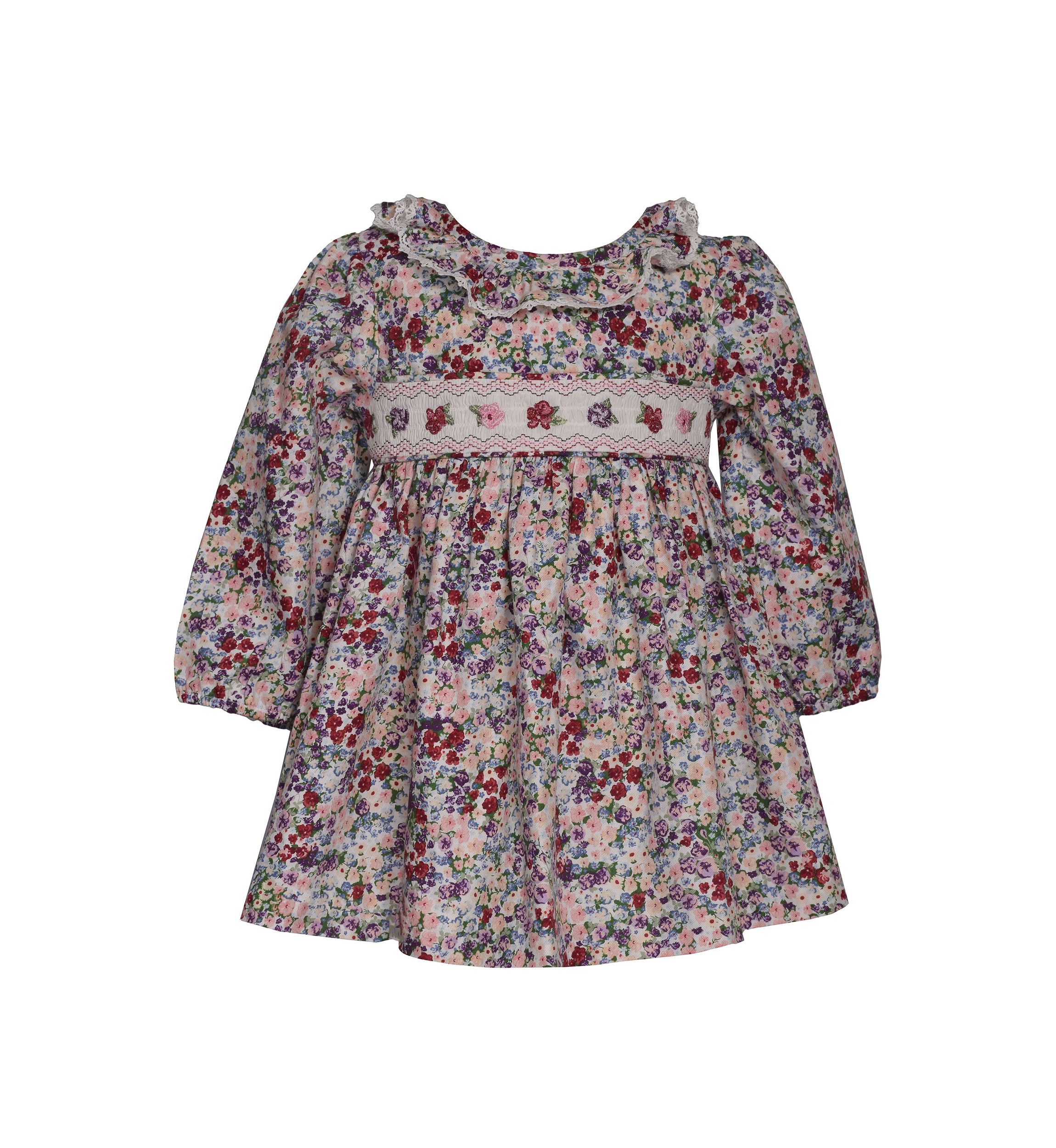 Toddler Girls Long Sleeve Floral Smocked Dress