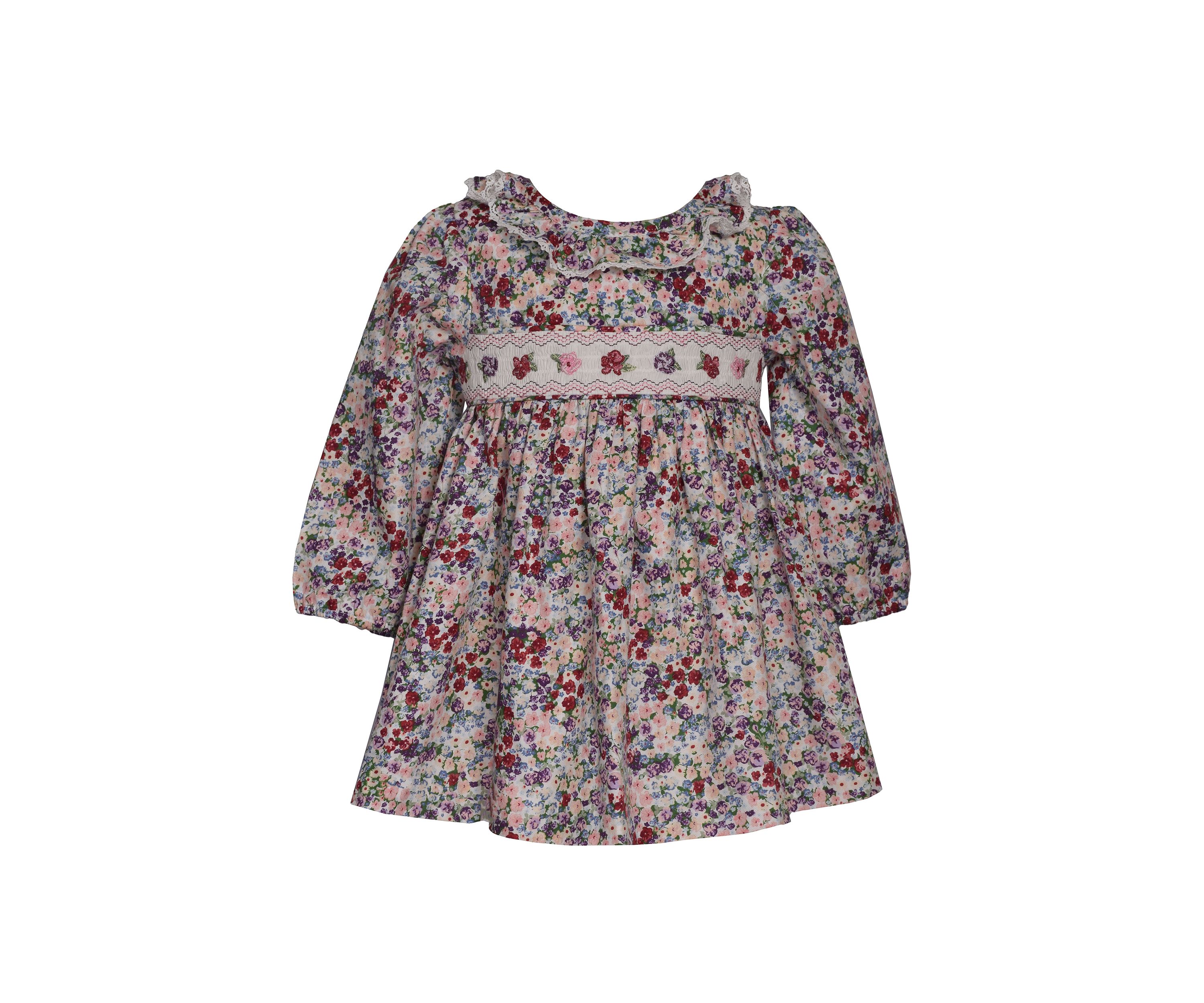 Toddler Girls Long Sleeve Floral Smocked Dress