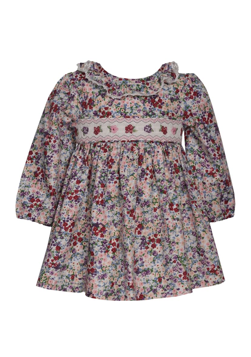 Toddler Girls Long Sleeve Floral Smocked Dress