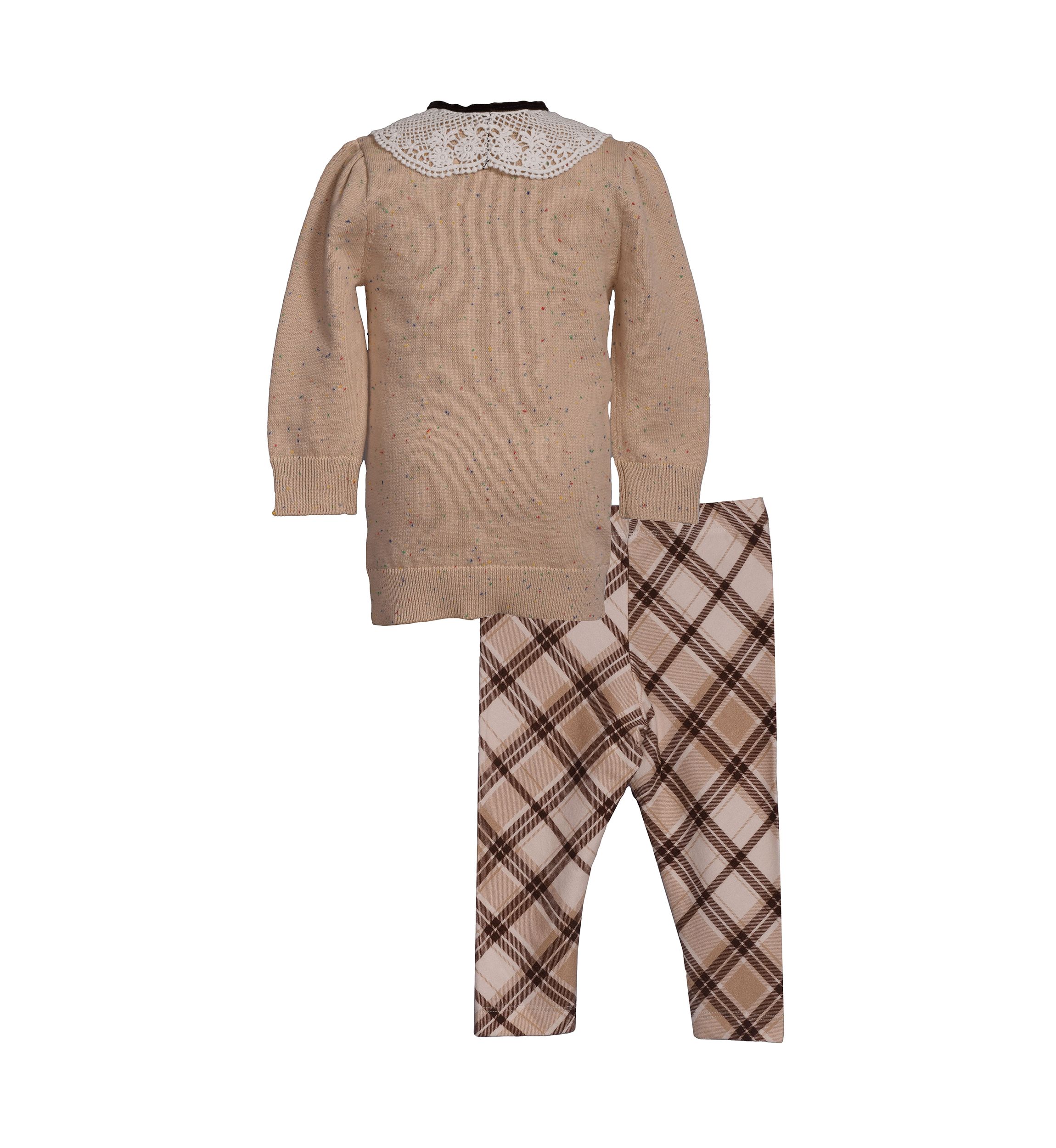 Toddler Girls Lamb Top and Plaid Legging Set 