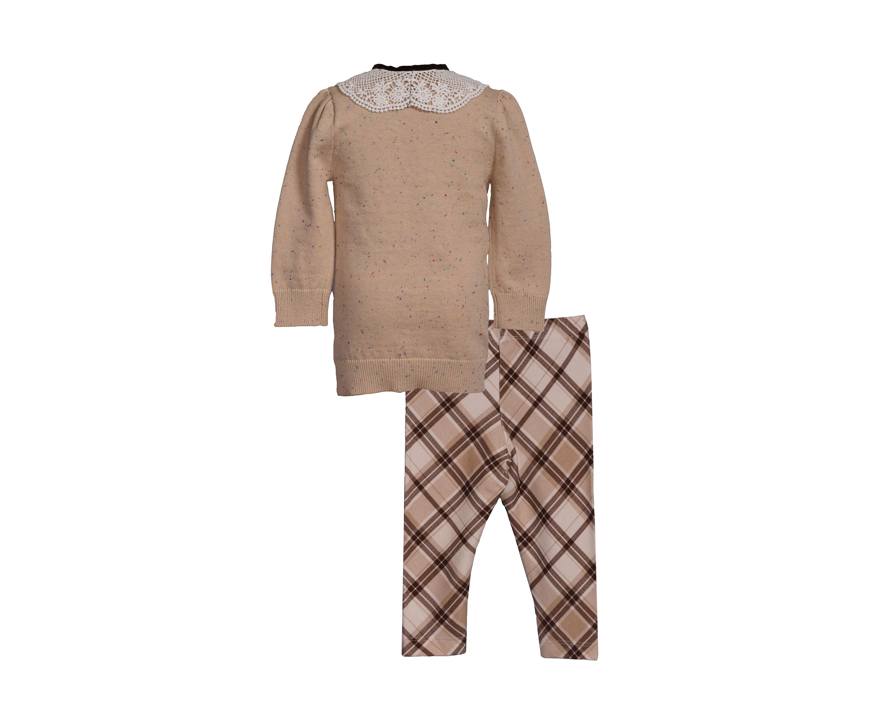 Toddler Girls Lamb Top and Plaid Legging Set 