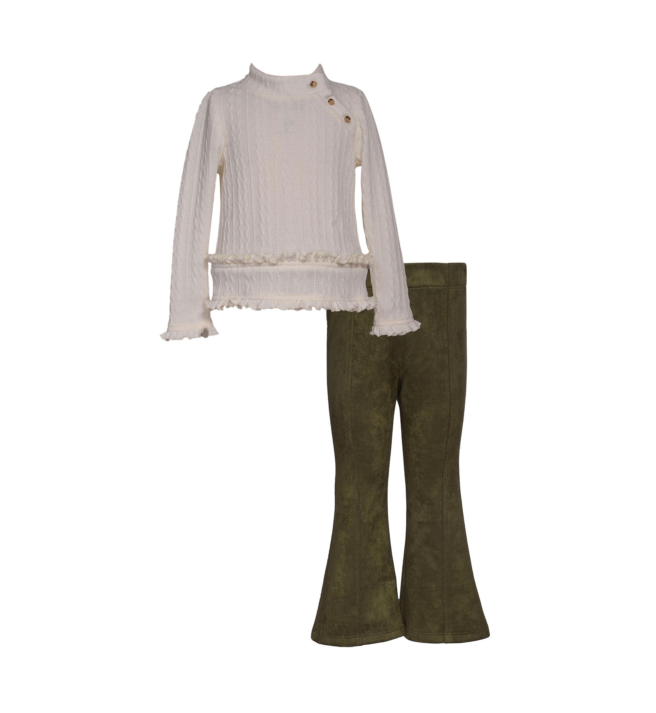 Toddler Girls Long Sleeve Side Button Top and Flared Pants Set