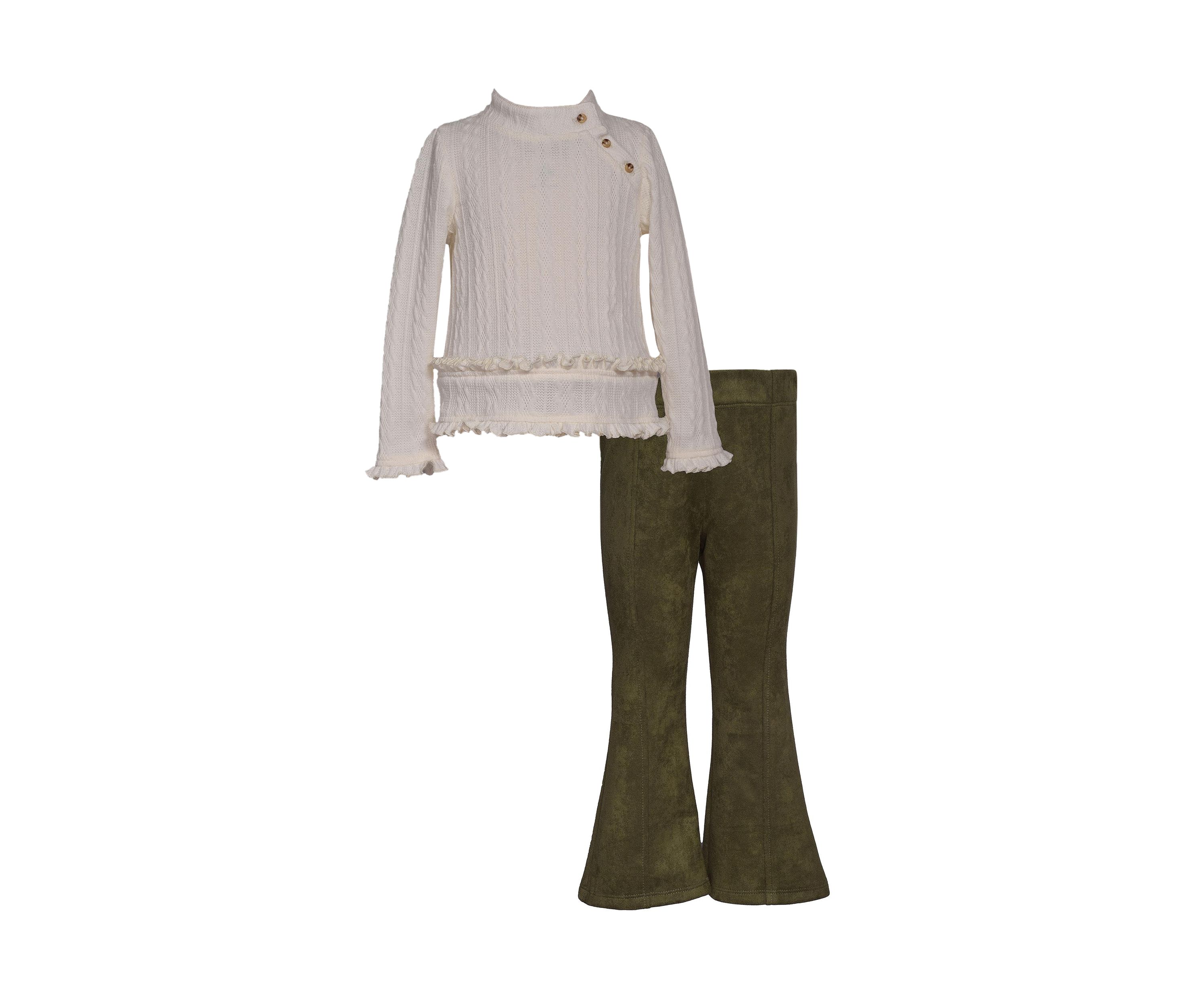 Toddler Girls Long Sleeve Side Button Top and Flared Pants Set