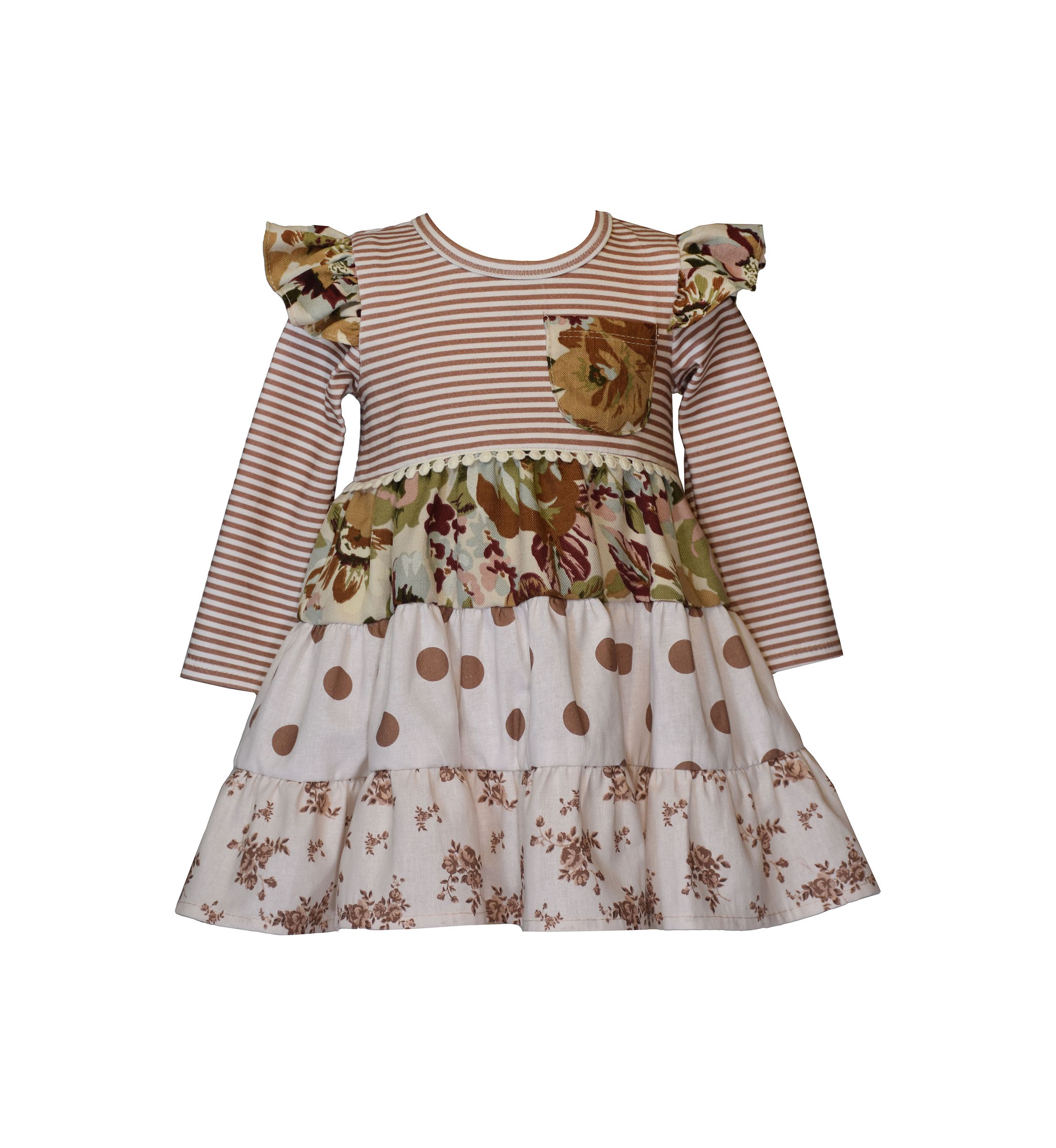 Toddler Girls Long Sleeve Mixed Media Tiered Dress