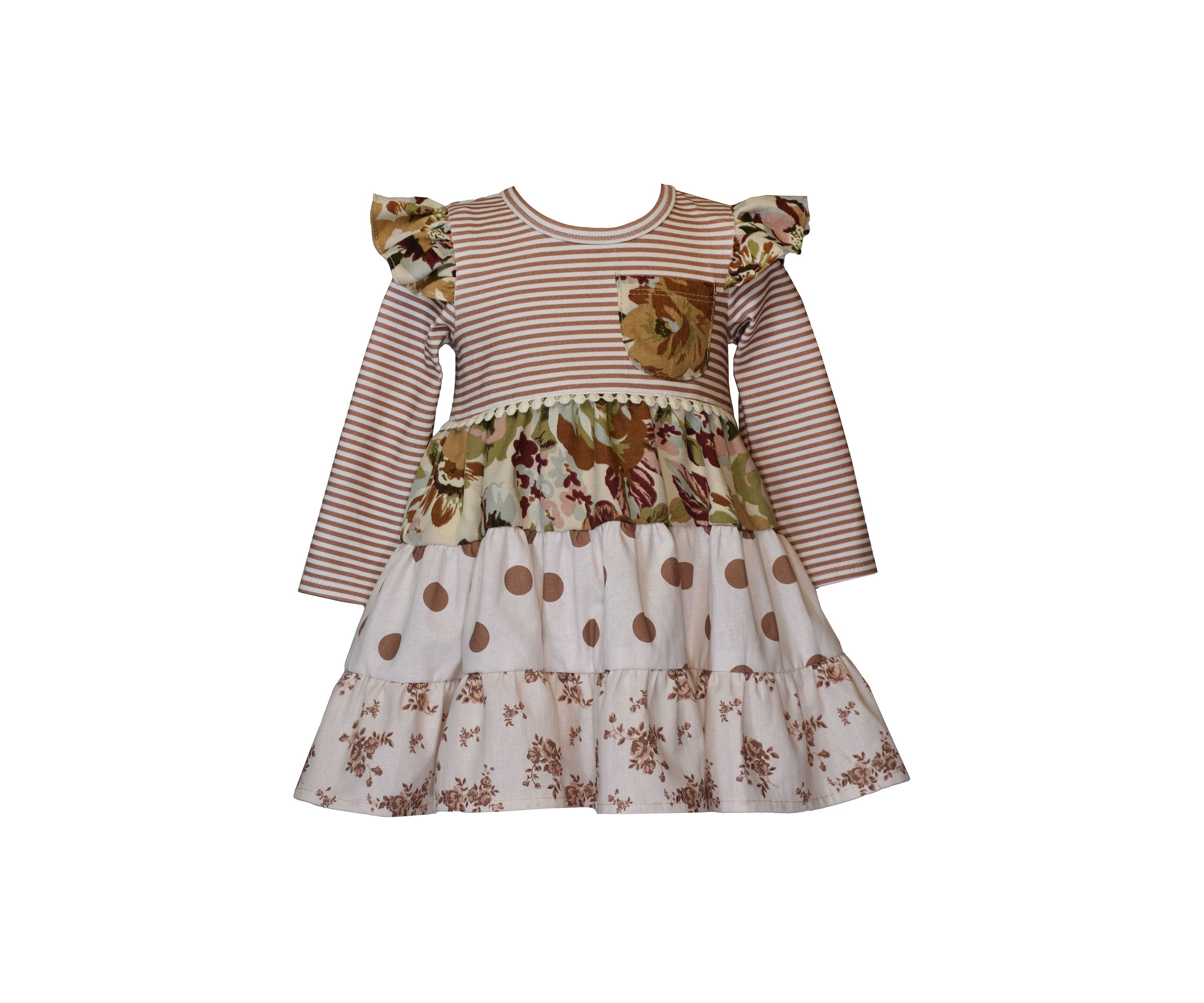 Toddler Girls Long Sleeve Mixed Media Tiered Dress
