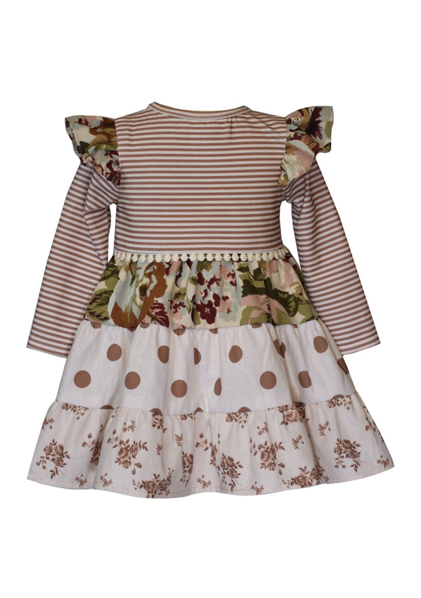 Toddler Girls Long Sleeve Mixed Media Tiered Dress