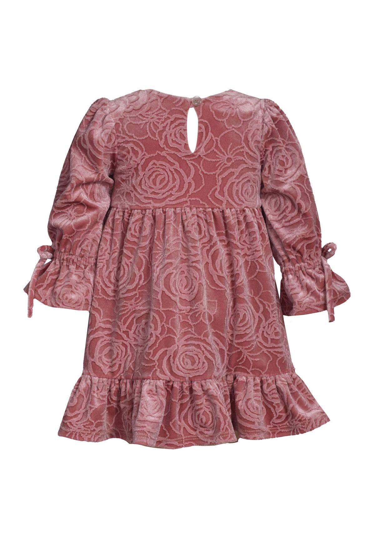 Toddler Girls Long Tied Bell Sleeve Embossed Velvet Dress 