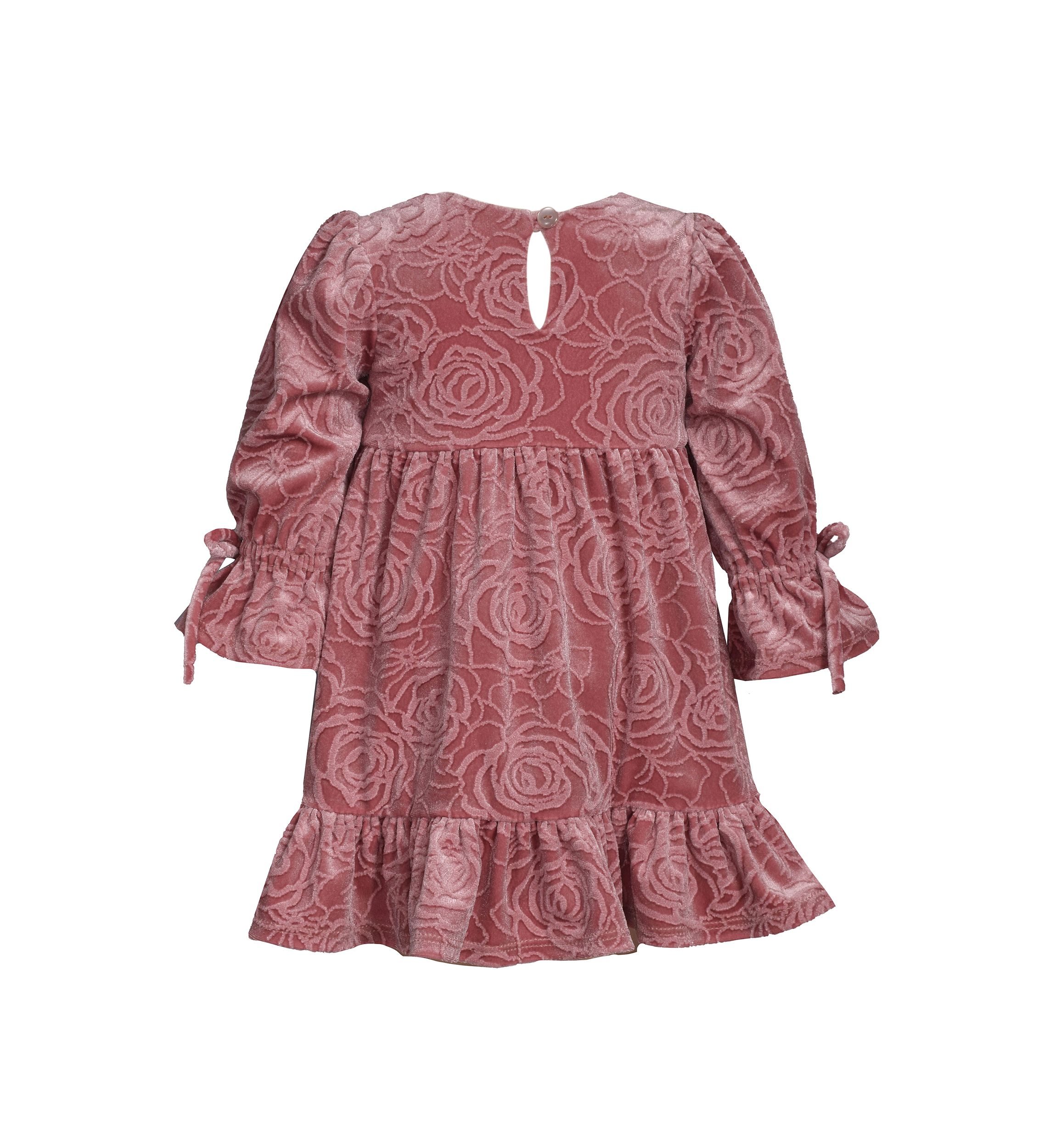 Toddler Girls Long Tied Bell Sleeve Embossed Velvet Dress 