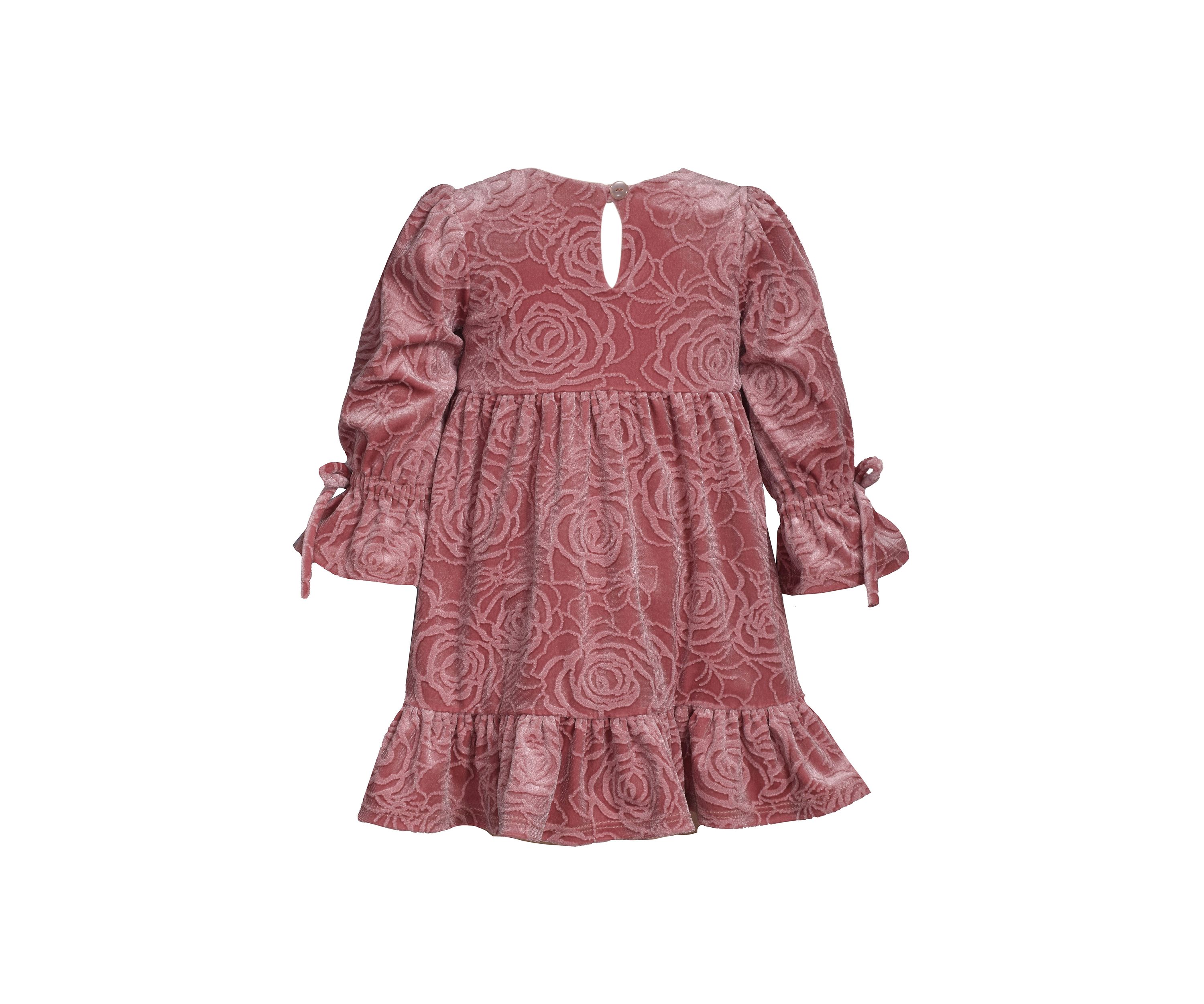 Toddler Girls Long Tied Bell Sleeve Embossed Velvet Dress 