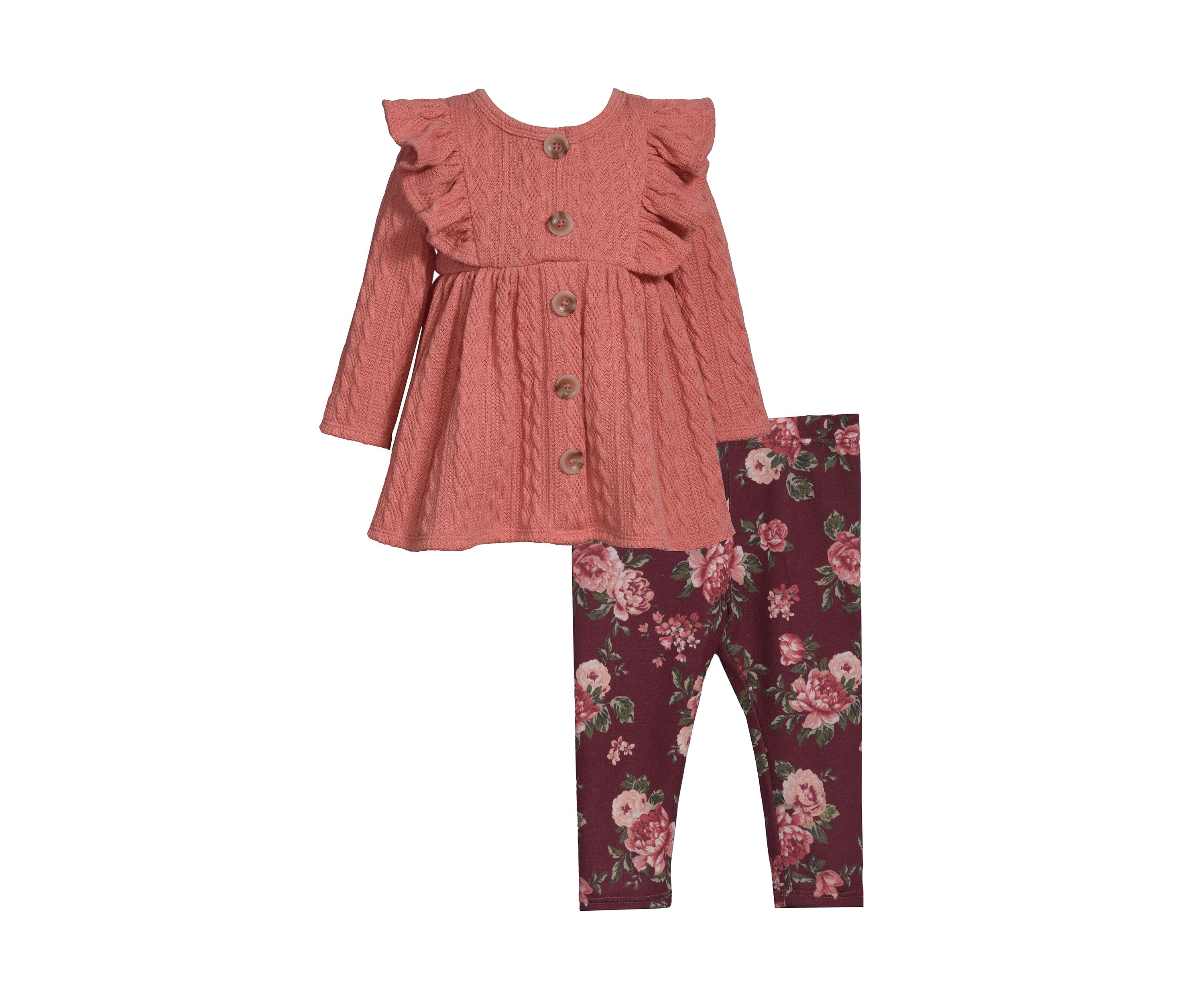 Toddler Girls Long Sleeve Button Front Top and Printed Leggings Set